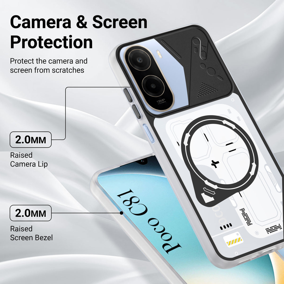 For Poco C81 5G Metallic Back Cover Case (Metallic Camera Protection & Buttons | Translucent Milky Shade | Hard Polycarbonate)