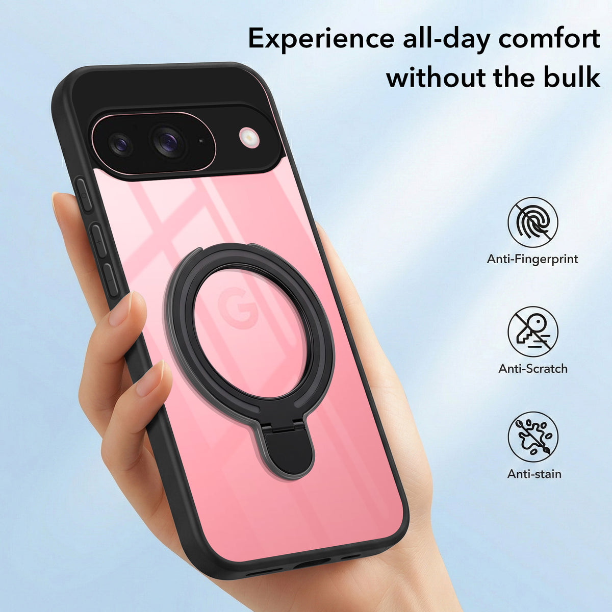 For Google Pixel 9 Back Cover Case (Kick Stand Ring Holder | Life time Anti Yellow | Camera Protection)