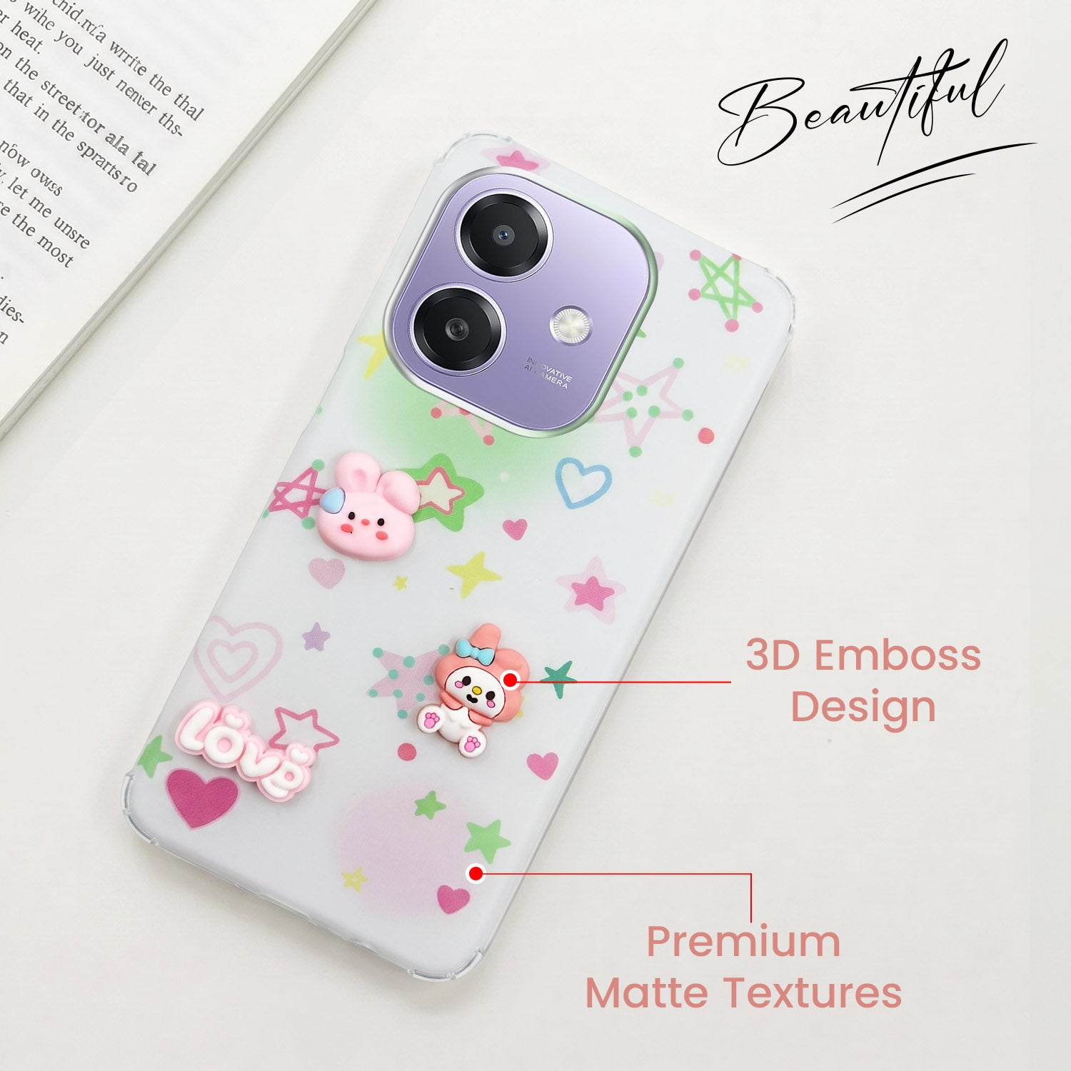 For Oppo A3X (4G/5G) | Oppo A3 5G Back Cover Case (3D Cute Cartoons | Hard Back Side Soft | Matte Premium Finish | HD Printing)
