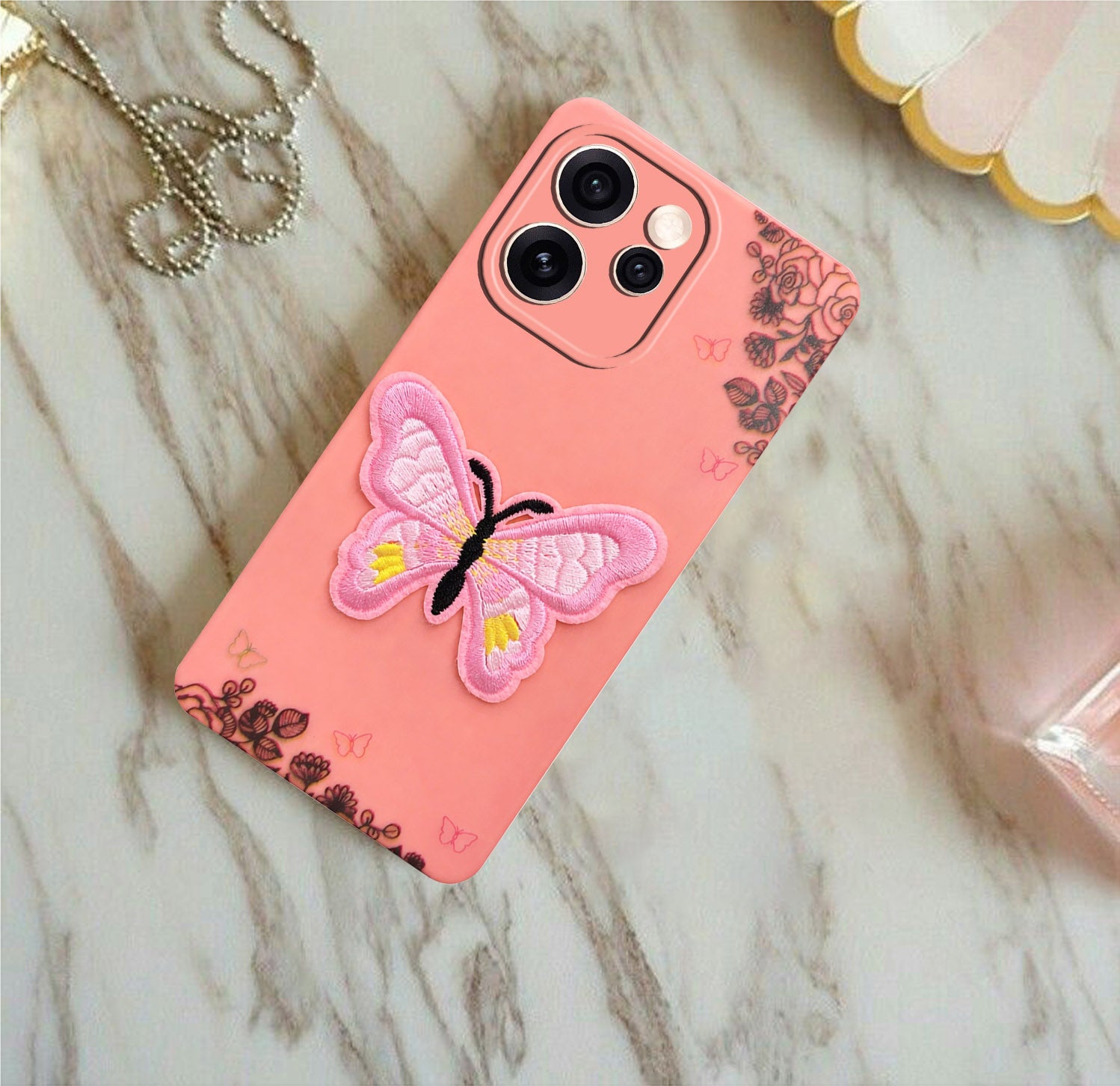 For Oppo Reno15 Pro 5G | Oppo Reno 15 Pro 5G Back Cover Case (Soft Butterfly Embroidery | Women Teen Girls | Camera Protection| Matte Silicone)