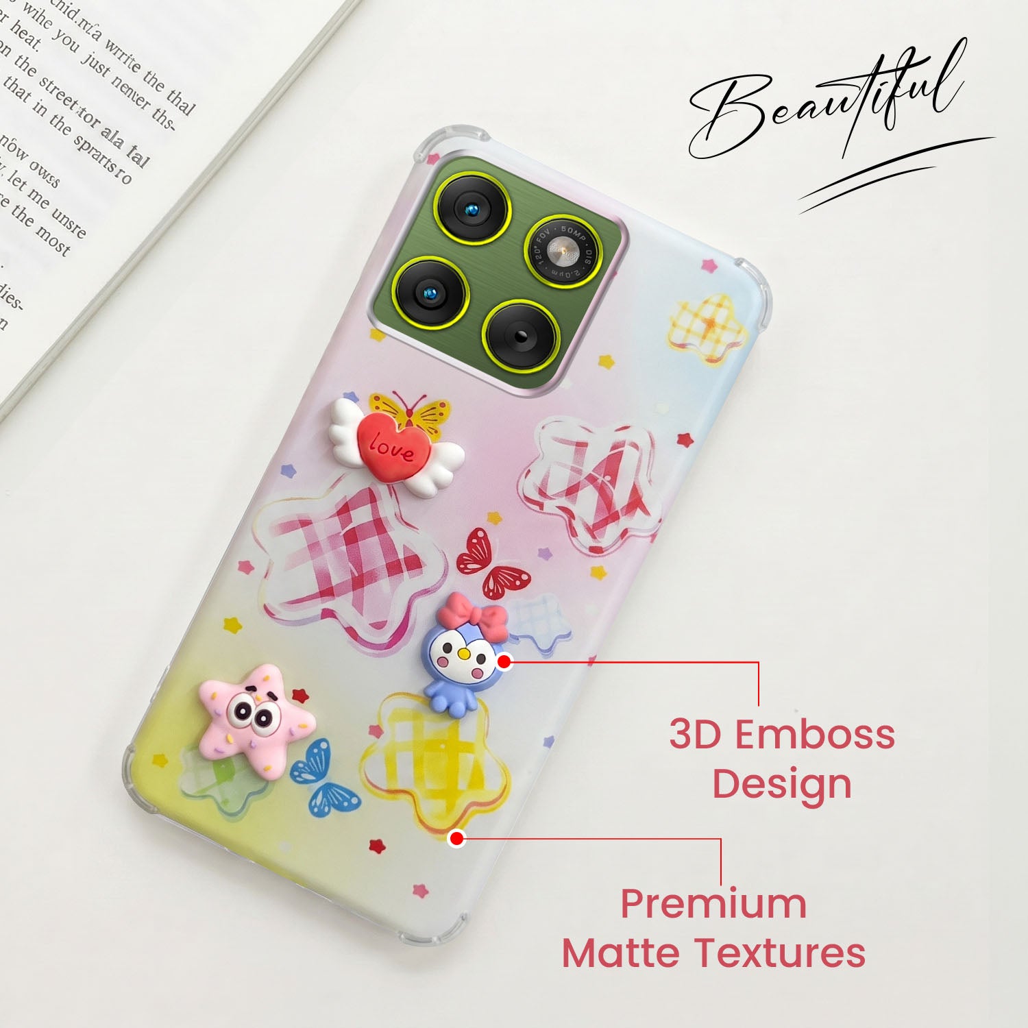 For Motorola Moto Edge 70 Back Cover Case (3D Cute Cartoons | Hard Back Side Soft | Matte Premium Finish | HD Printing)