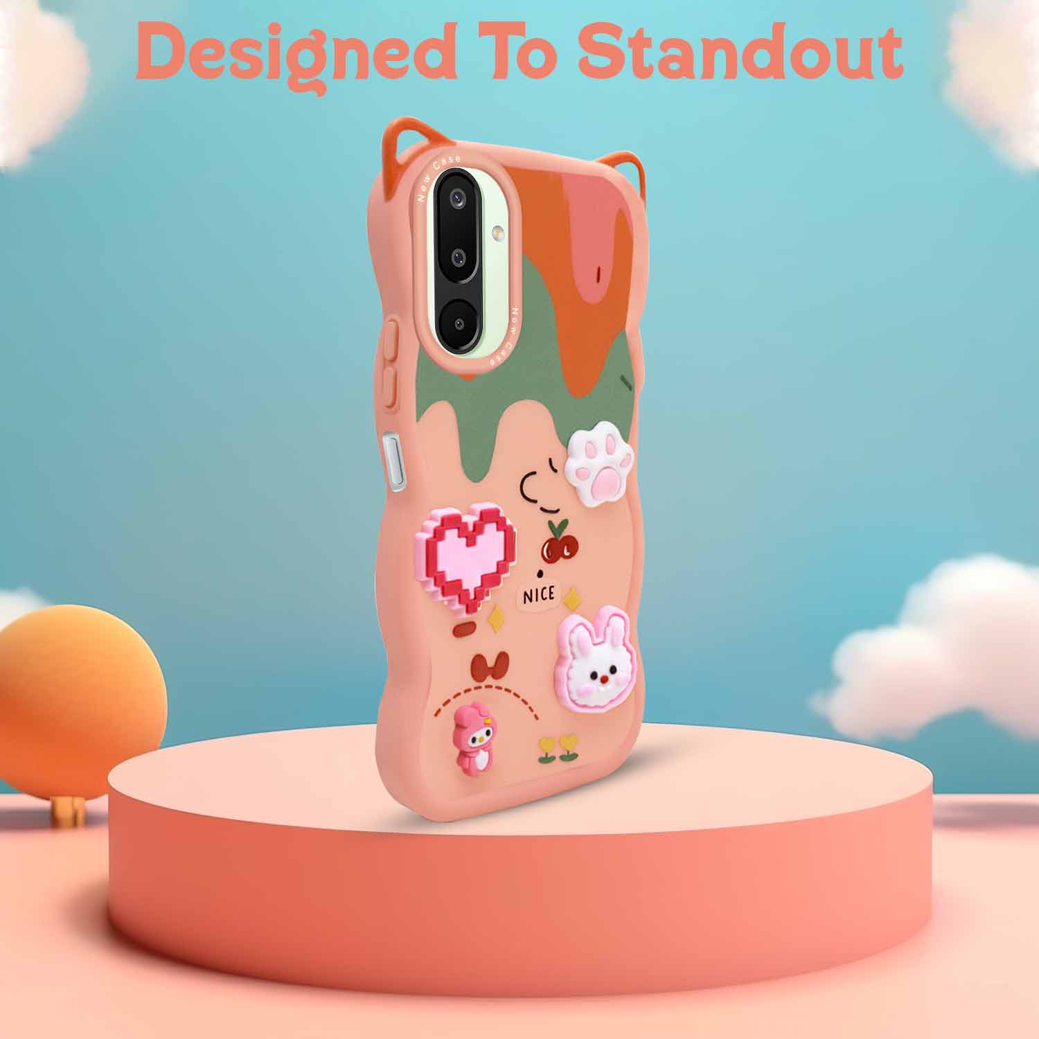 For Samsung Galaxy M16 5G | Samsung Galaxy F16 5G Back Case Cover Strap (3D embossed Figures | Strap Holder | 360* Soft Cushion with Camera Bump)