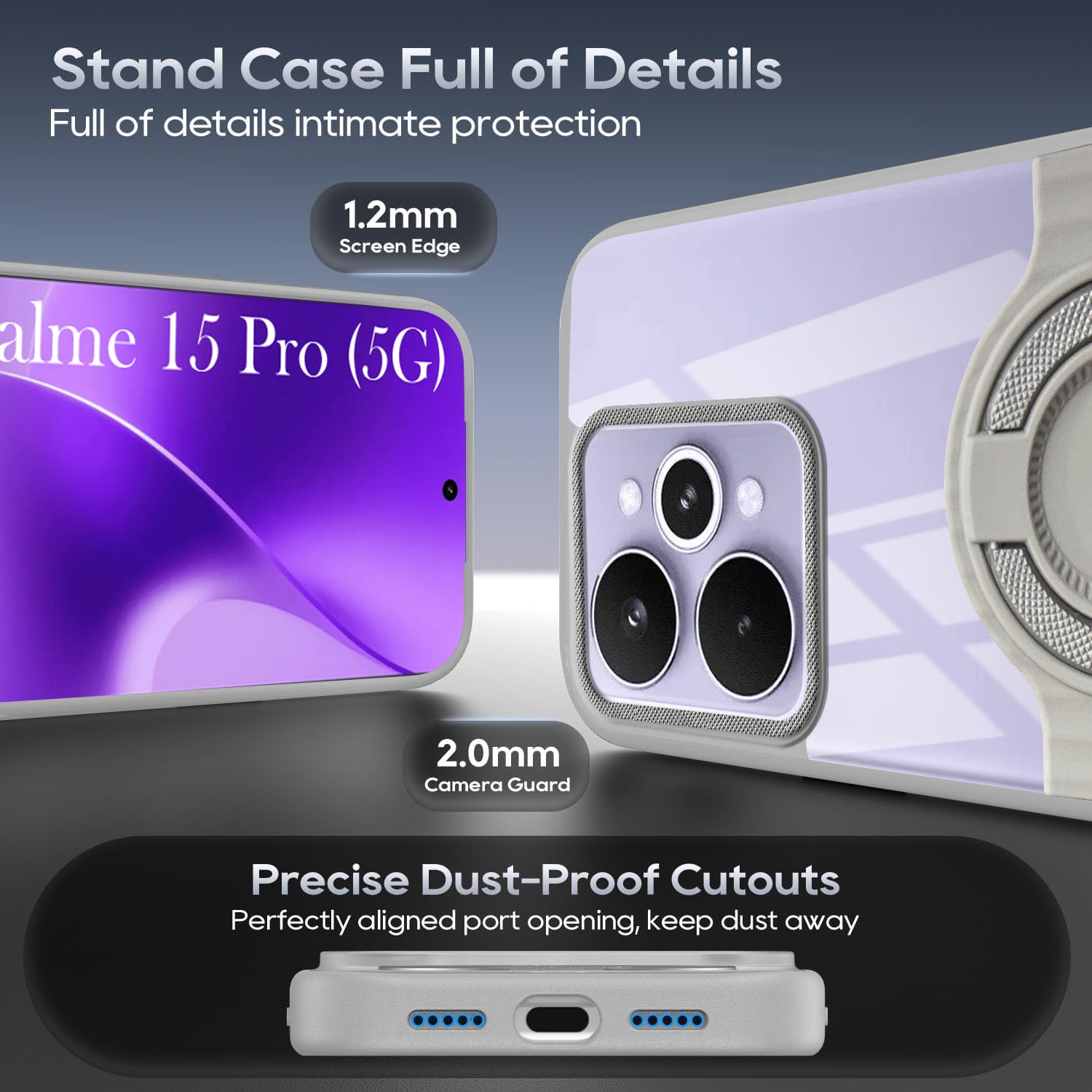For Realme 15 Pro Back Cover Case with stand (Built-in Ring Holder Kickstand | Lifetime Anti Yellow | Camera Protection)