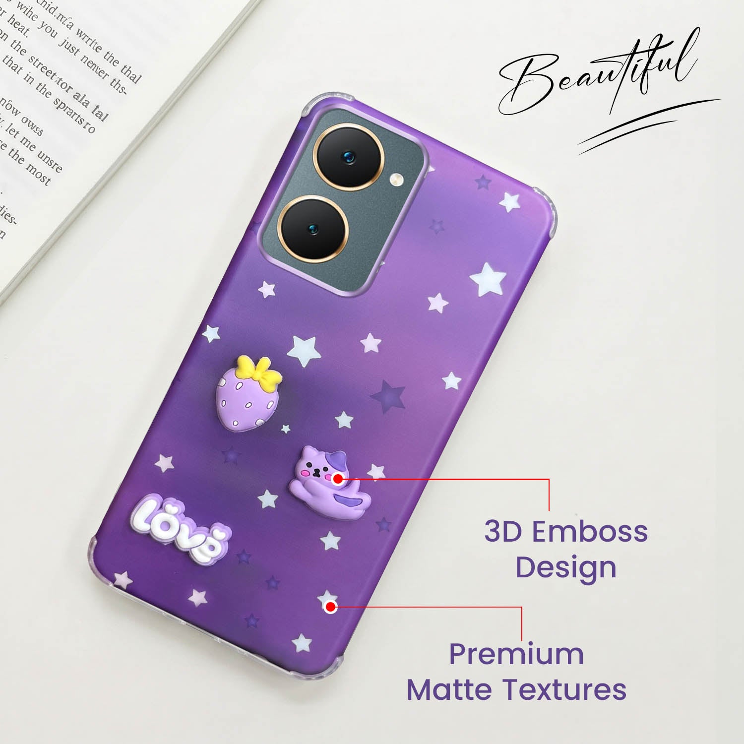 For Vivo Y18 | Y18e | Y03 | Y18i | Y18t Back Cover Case (3D Cute Cartoons | Hard Back Side Soft | Matte Premium Finish | HD Printing)