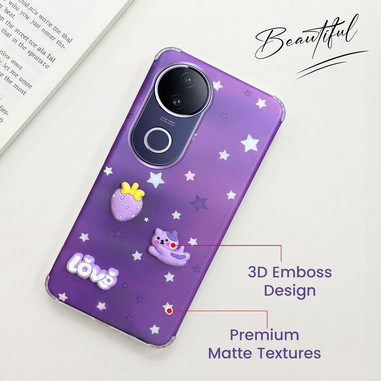 For Vivo T4R Back Cover Case (3D Cute Cartoons | Hard Back Side Soft | Matte Premium Finish | HD Printing)