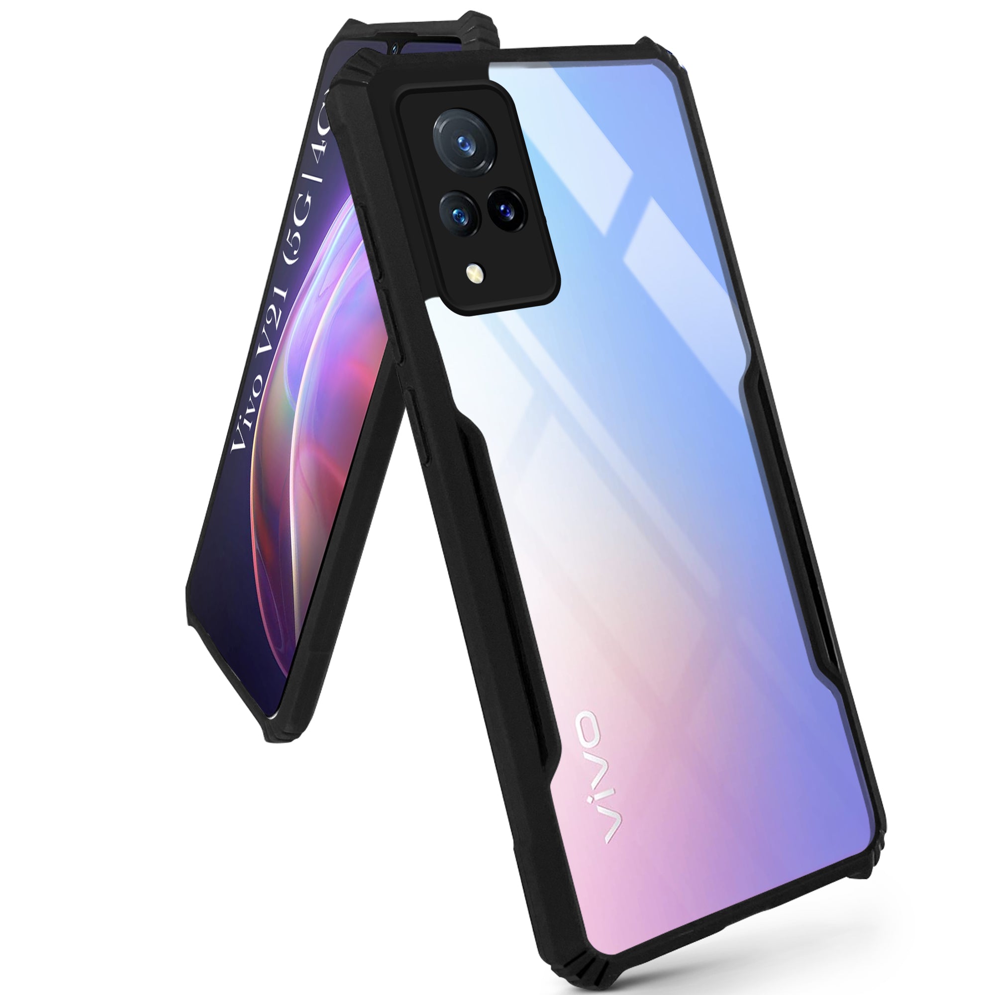 For Vivo V21 | Vivo V21 5G Hybrid Back Cover Case (Shockproof with Polycarbonate Clear Panel | Professional Black)