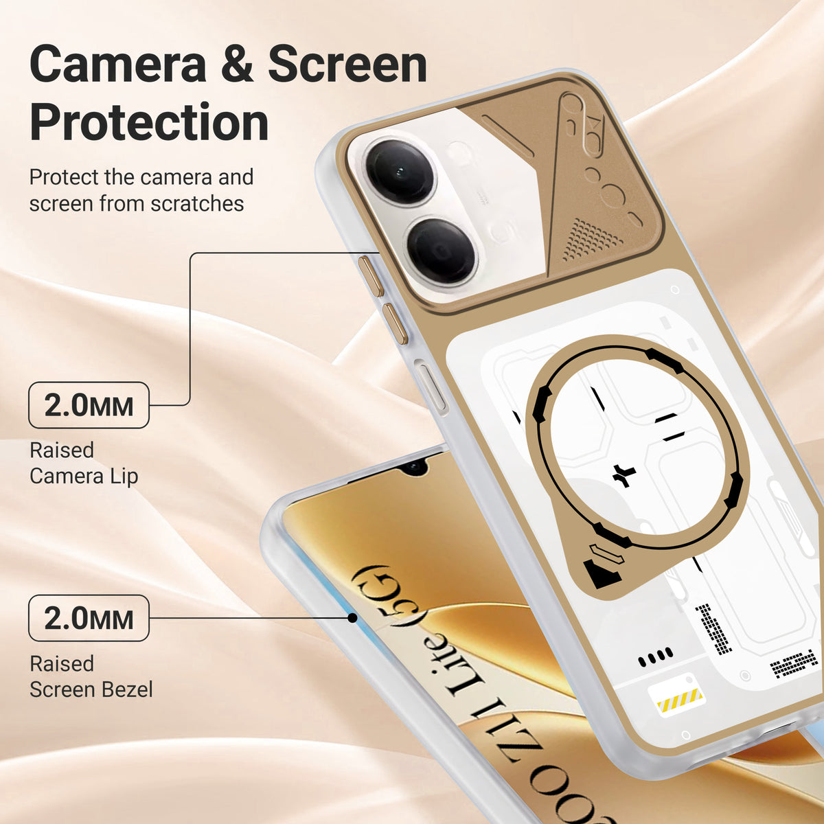 For Vivo iQOO Z11 Lite Metallic Back Cover Case (Metallic Camera Protection & Buttons | Translucent Milky Shade | Hard Polycarbonate)