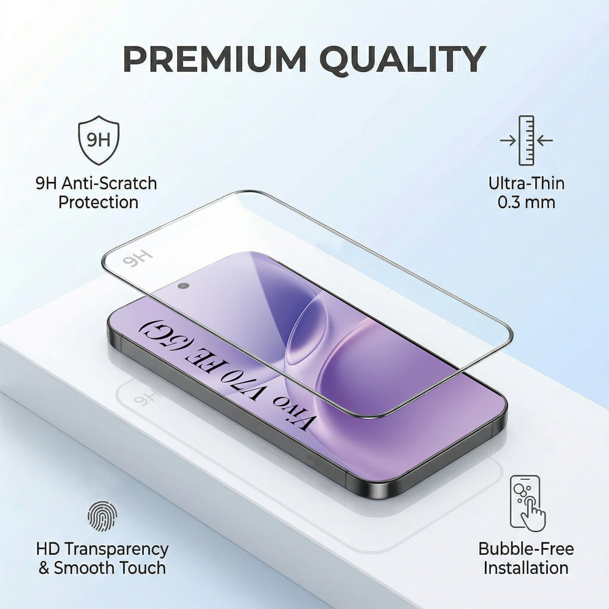 For Vivo V70 FE 5G Combo with Back Cover and 9H Tempered Glass (Lifetime Anti-Yellow | Crystal Clear Shockproof | Oleophobic Coating Screen Glass)
