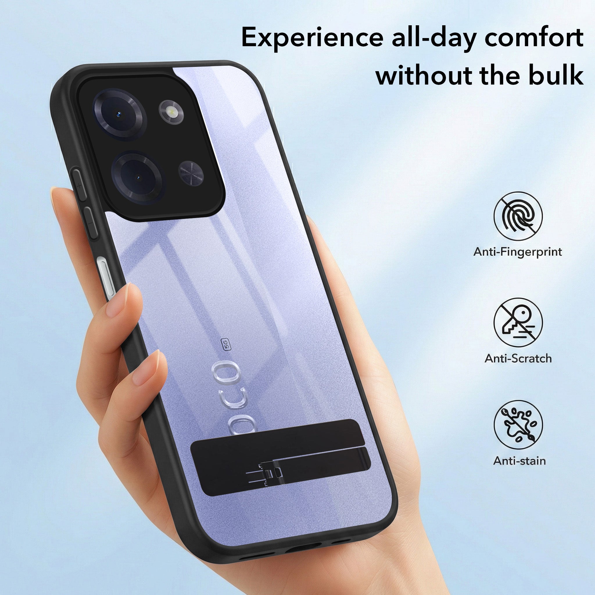 For Poco C85 5G Back Cover Case (Built-in Stand | Lifetime Anti Yellow | Kickstand Shockproof | Camera Protection | MagSafe Compatible)