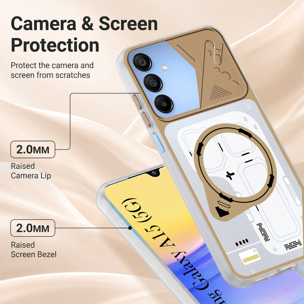 For Samsung Galaxy A15 5G Metallic Back Cover Case (Metallic Camera Protection & Buttons | Translucent Milky Shade | Hard Polycarbonate)