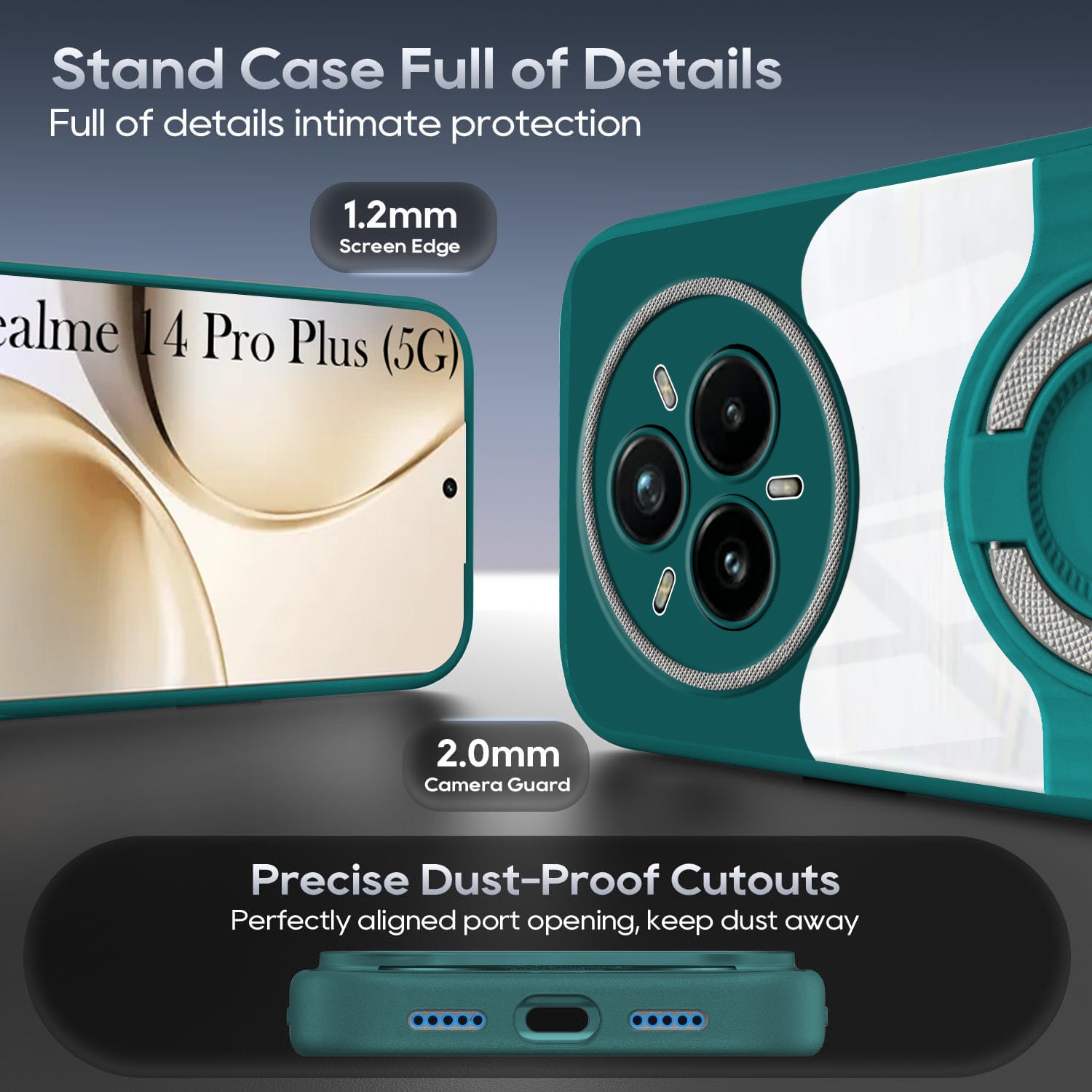 For Realme 14 Pro Plus 5G Back Cover Case with stand (Built-in Ring Holder Kickstand | Lifetime Anti Yellow | Camera Protection)