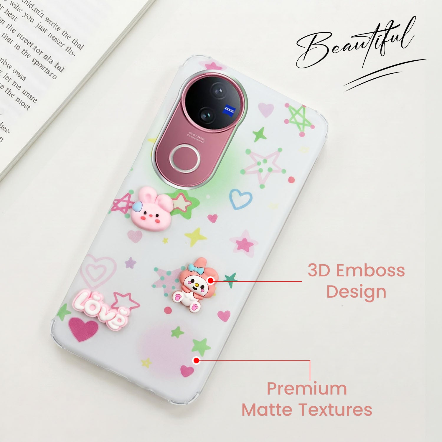 For Vivo V50 | Vivo V50e Back Cover Case (3D Cute Cartoons | Hard Back Side Soft | Matte Premium Finish | HD Printing)
