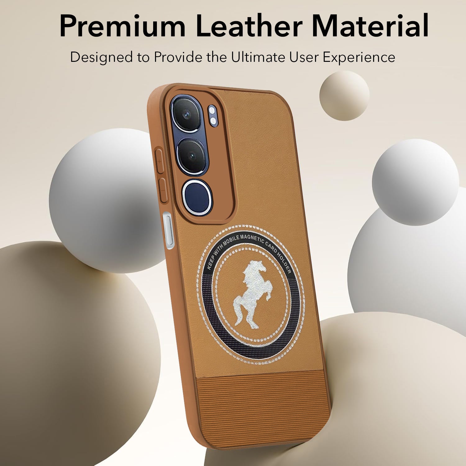 For Vivo Y29 Back Cover Case PU Leather Finish  (Professional Minimalist Texture | MagSafe Compatile | Camera Protection | Sleek Sober Formal)