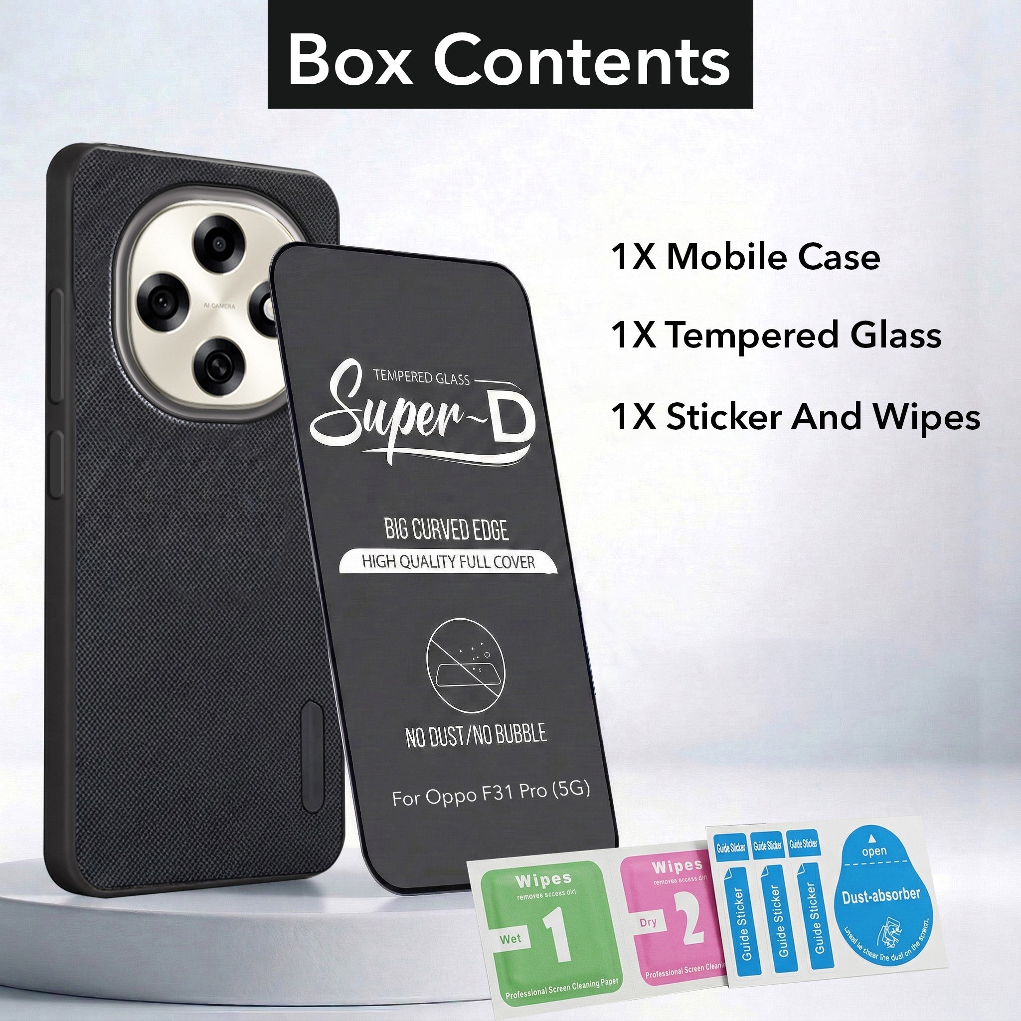 For Oppo F31 Pro Combo with Back Cover and 9H Tempered Glass (Textured Grip Design | Micro-Fiber Cloth Inside | Oleophobic Coating Screen Glass)