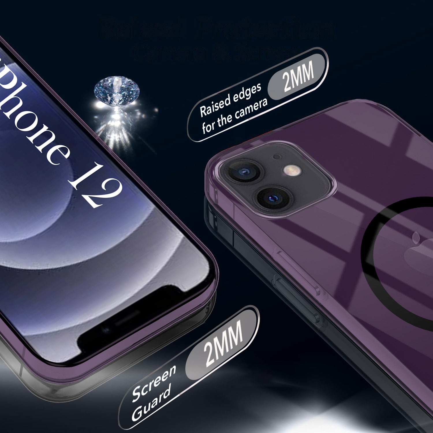 For Apple iPhone 12 Back Case Cover Lifetime Anti-Yellow MagSafe Compatible Clear (Sleek Hard Crystal | Camera Protection and Shockproof)