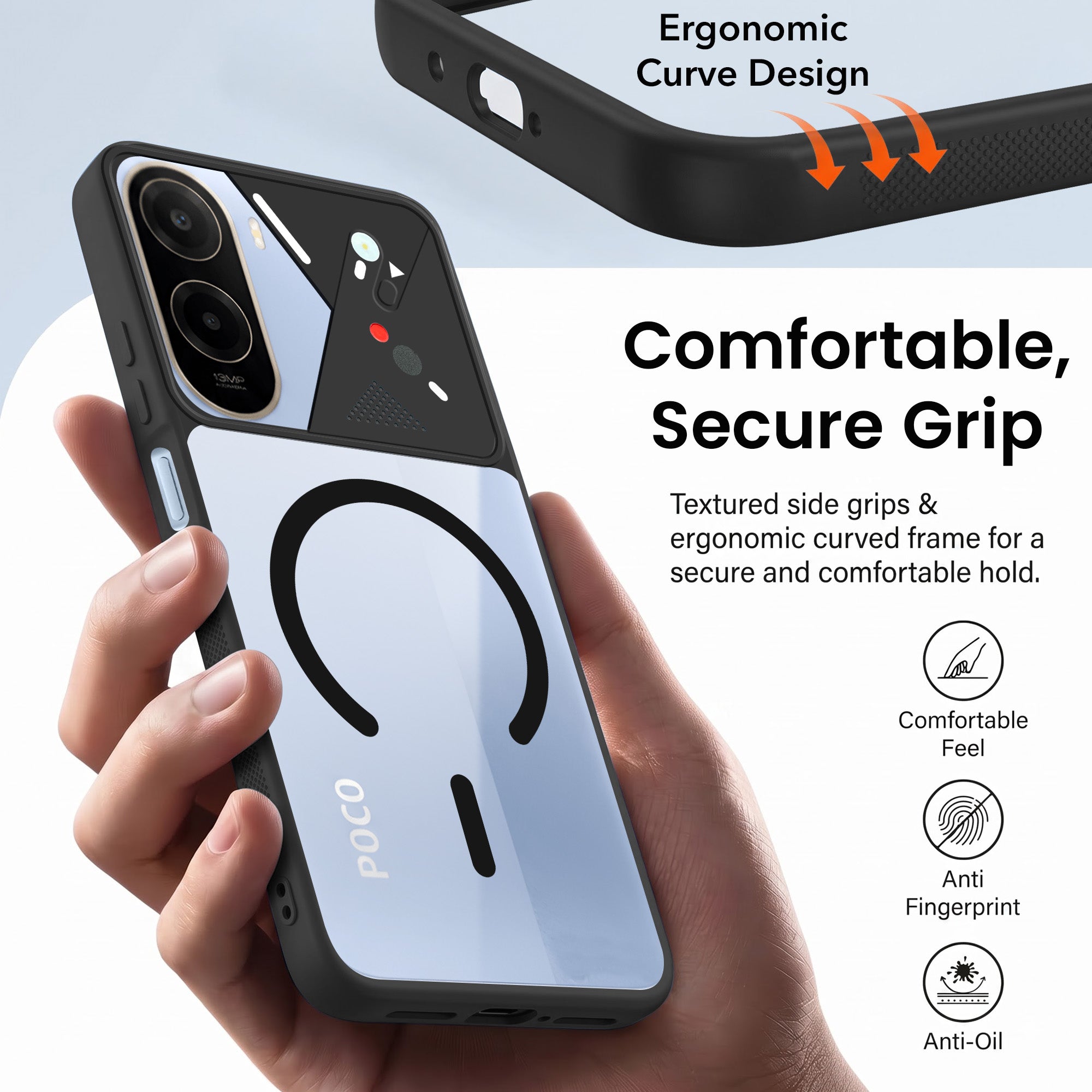 For Poco C81 Back Cover Case Lifetime Anti-Yellow Clear (Camera Protection | Side Grip | Wireless MagSafe Compatible)