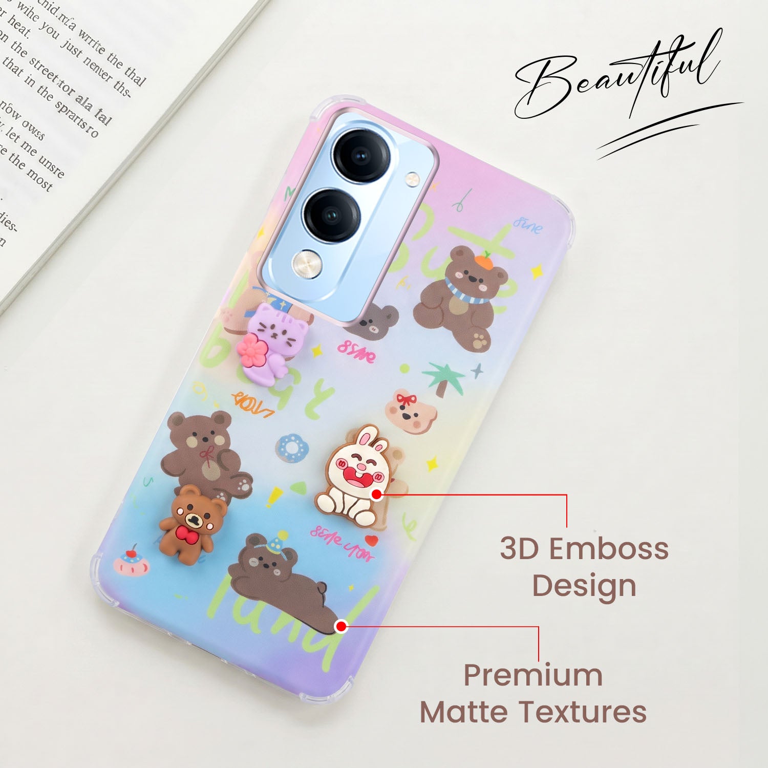 For Vivo iQOO Z10 Lite Back Cover Case (3D Cute Cartoons | Hard Back Side Soft | Matte Premium Finish | HD Printing)