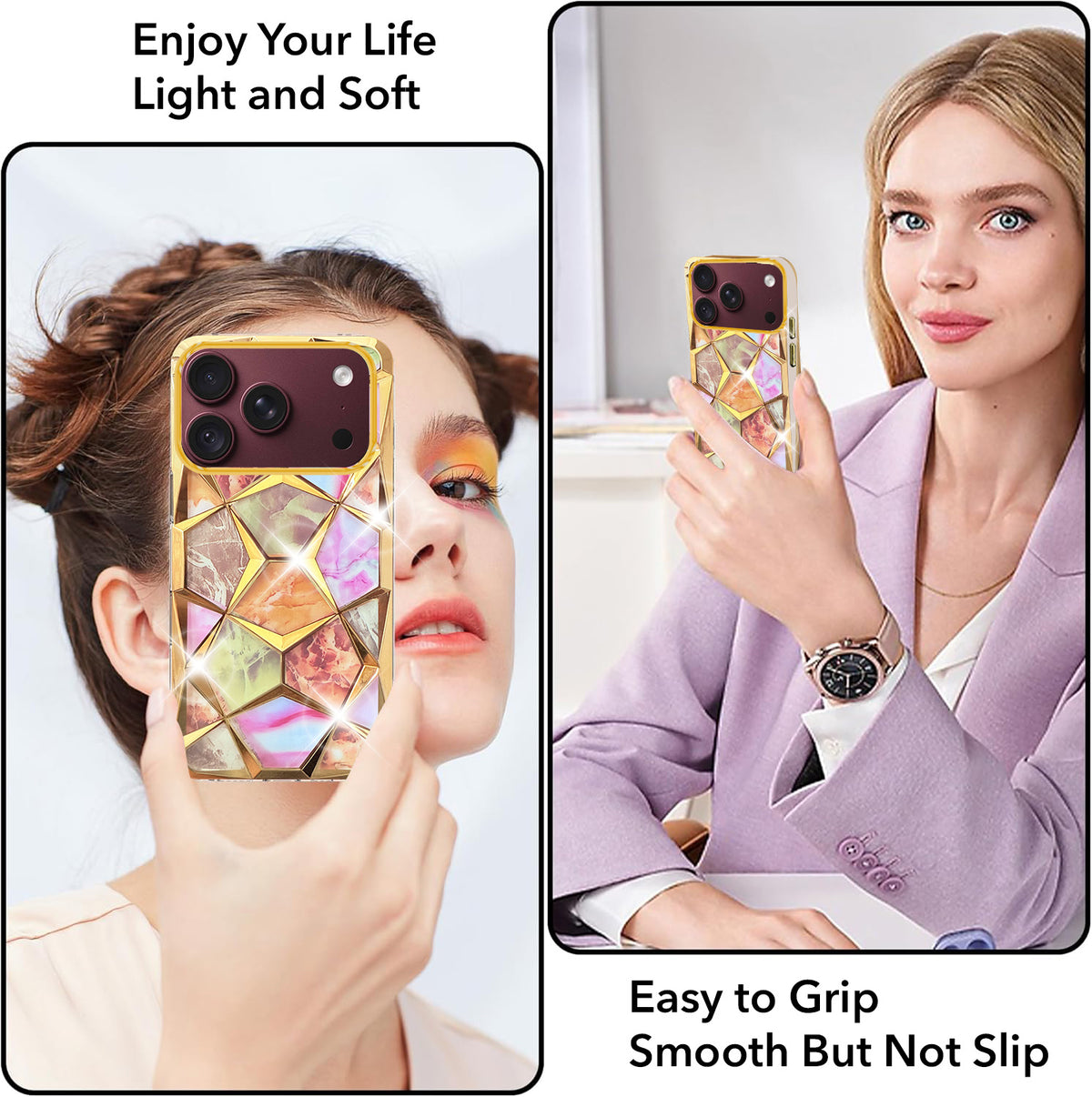 For Apple iPhone 18 Pro Back Cover Case Compatible 3D Silicone (Dual Design Glitter Sparkle and Detachable Diamond Print Case | Soft and Flexible)