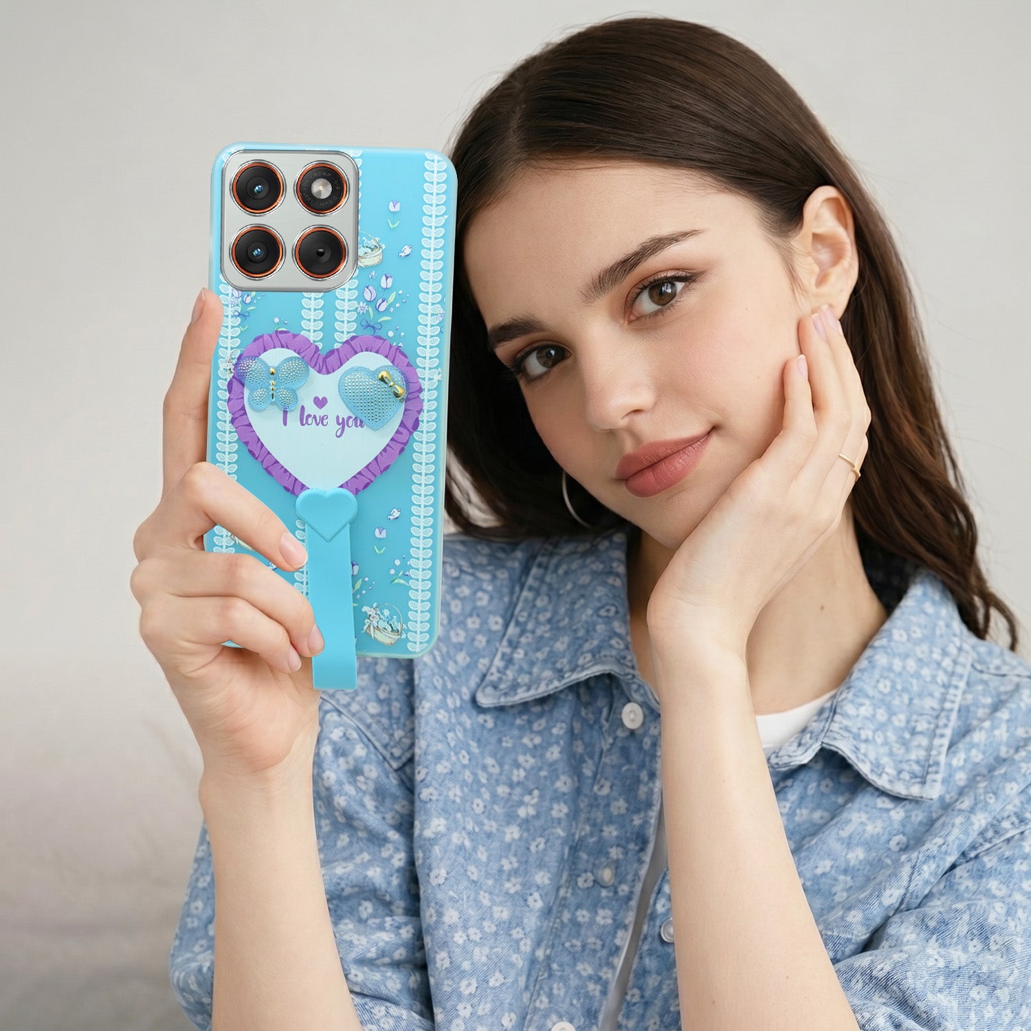For Motorola Moto Edge 70 Back Cover Case (3D Cute Heart Strap Holder | Camera Protection | Designer Girls Print)