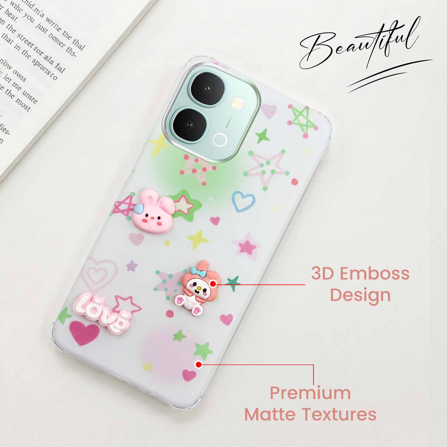 For Vivo iQOO Z11x 5G Back Cover Case (3D Cute Cartoons | Hard Back Side Soft | Matte Premium Finish | HD Printing)