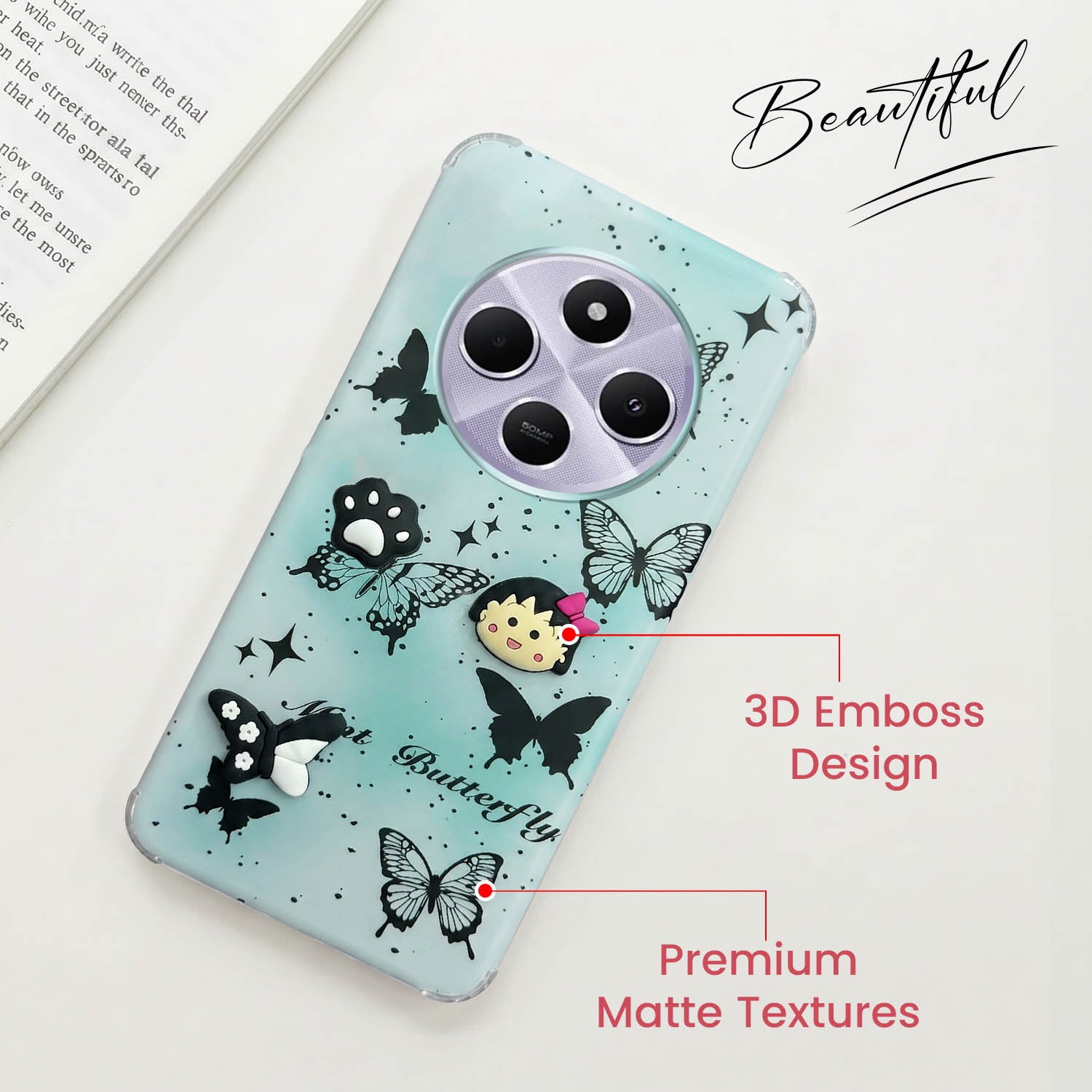 For Redmi A4 5G | Xiaomi Redmi 14C Back Cover Case (3D Cute Cartoons | Hard Back Side Soft | Matte Premium Finish | HD Printing)