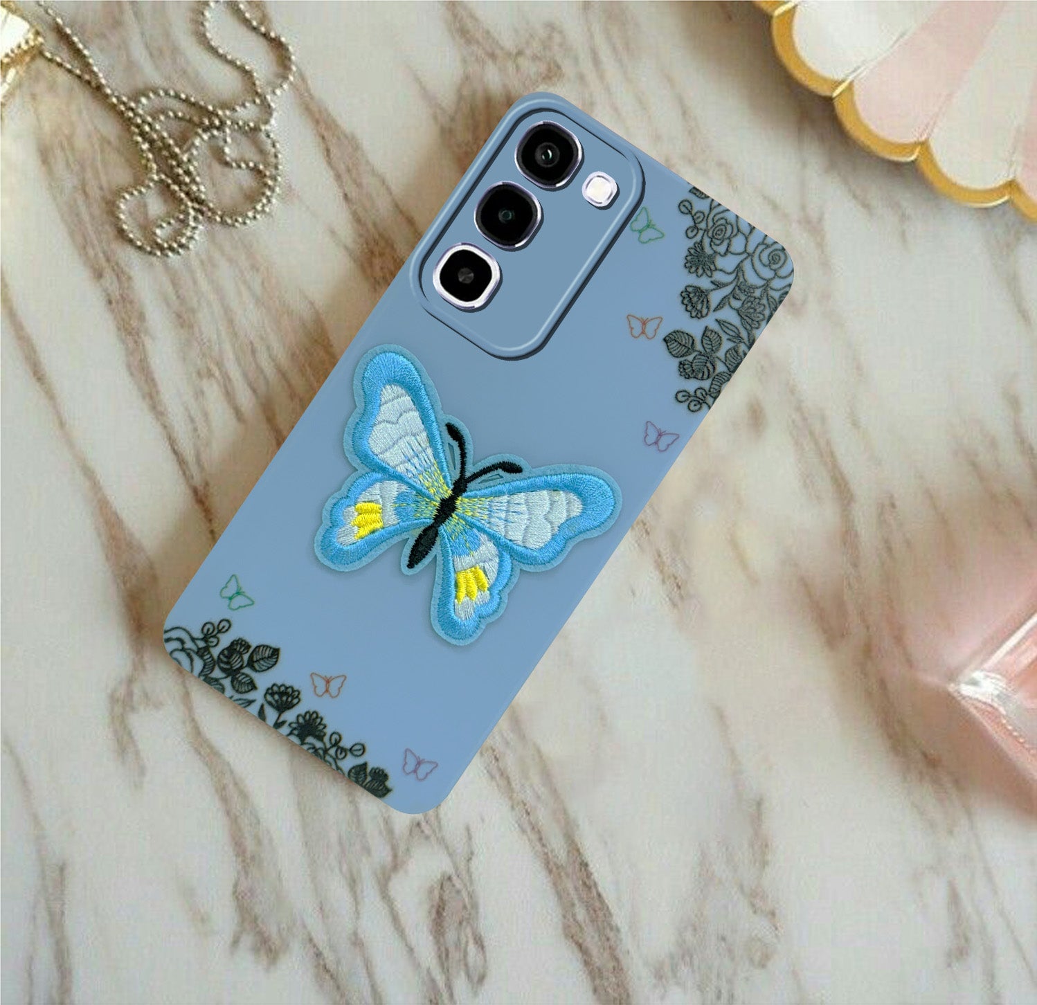 For Realme P4R 5G Back Cover Case (Soft Butterfly Embroidery | Women Teen Girls | Camera Protection| Matte Silicone)