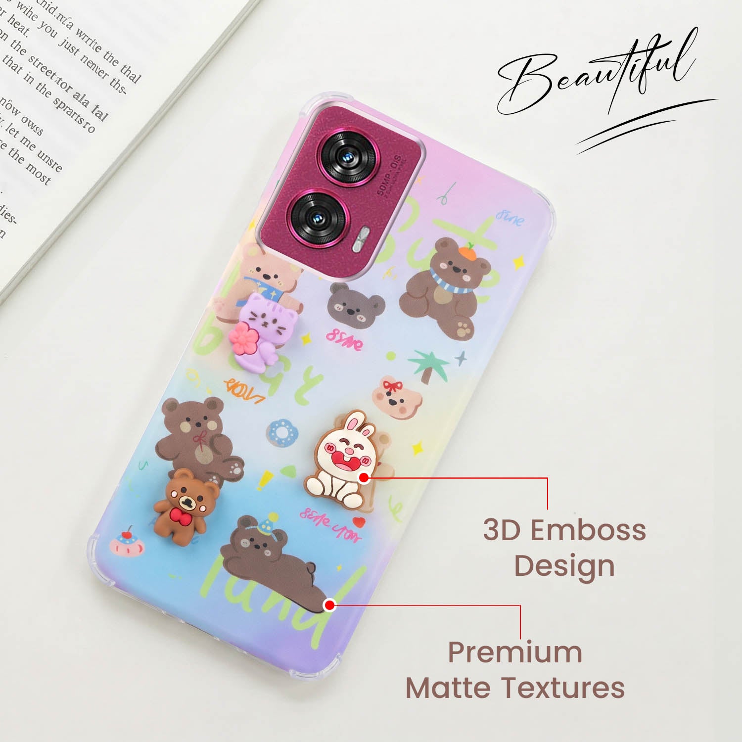 For Motorola Moto Edge 50 Fusion Back Cover Case (3D Cute Cartoons | Hard Back Side Soft | Matte Premium Finish | HD Printing)