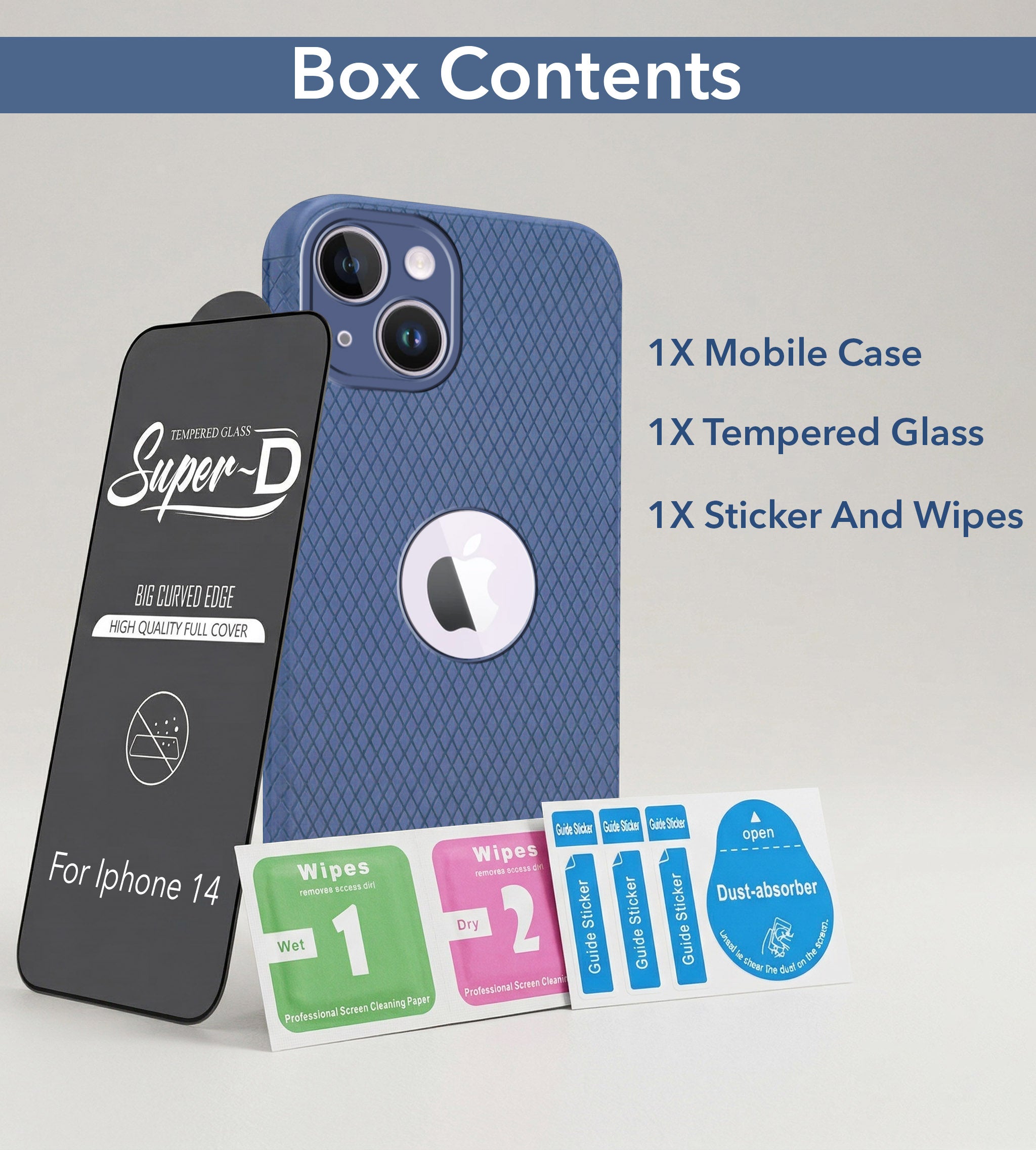 For Apple iPhone 14 Combo with Back Cover and 9H Tempered Glass (Liquid Silicone | Camera Protection | Oleophobic Coating Screen Glass)