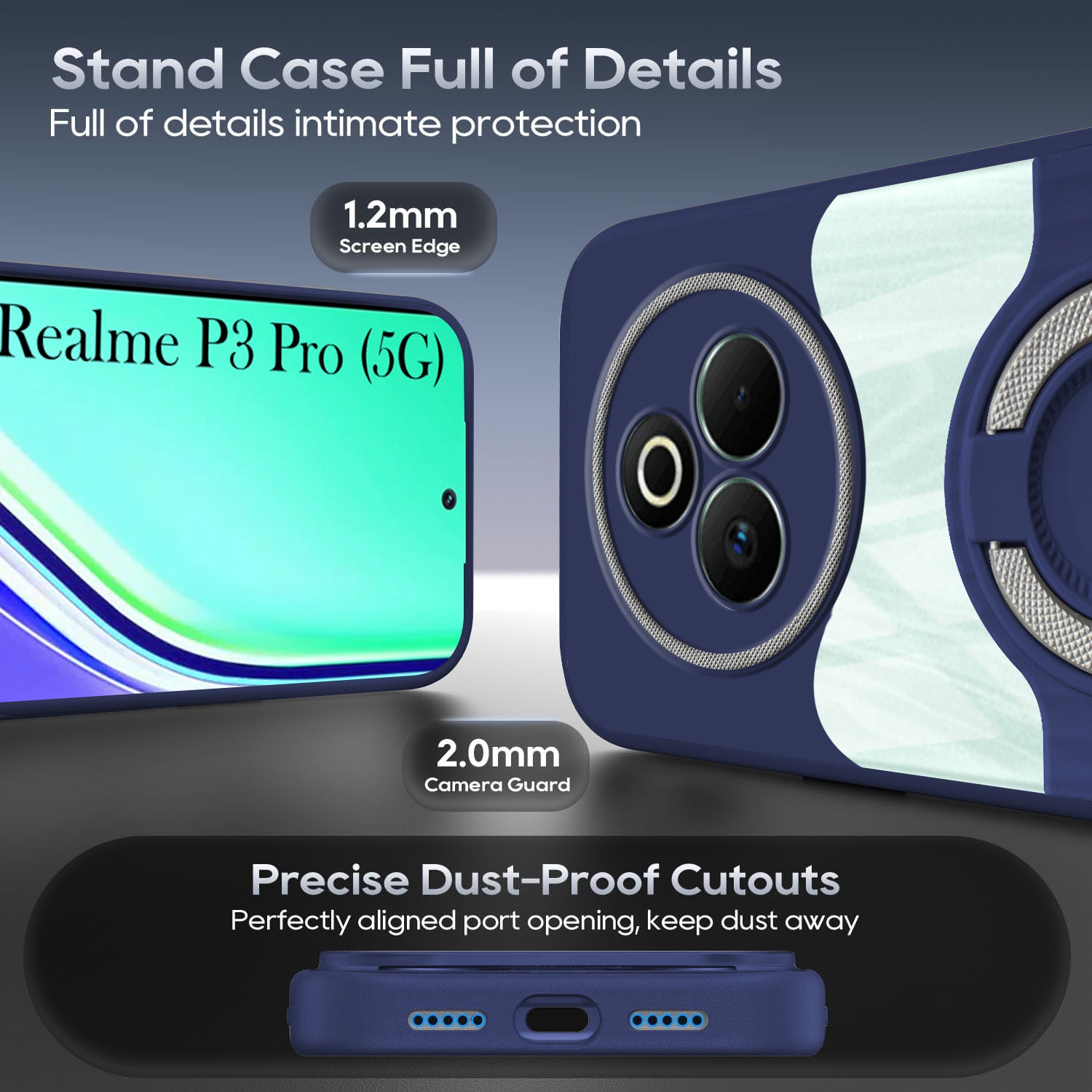 For Realme P3 Pro Back Cover Case with stand (Built-in Ring Holder Kickstand | Lifetime Anti Yellow | Camera Protection)