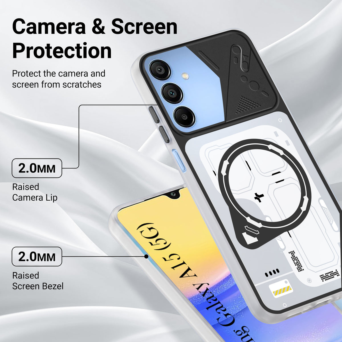 For Samsung Galaxy A15 5G Metallic Back Cover Case (Metallic Camera Protection & Buttons | Translucent Milky Shade | Hard Polycarbonate)