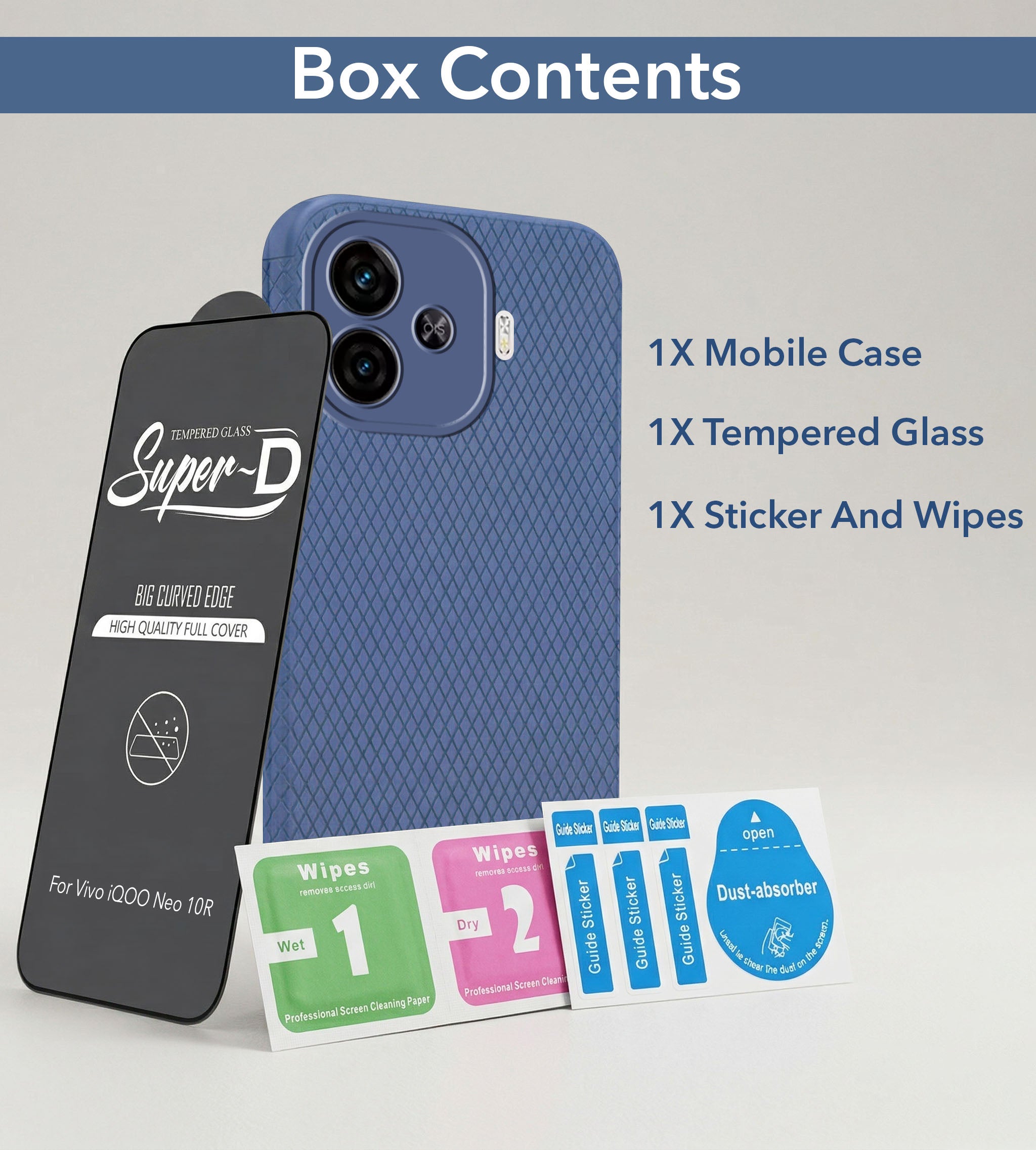 For Vivo iQOO Neo 10R Combo with Back Cover and 9H Tempered Glass (Liquid Silicone | Camera Protection | Oleophobic Coating Screen Glass)