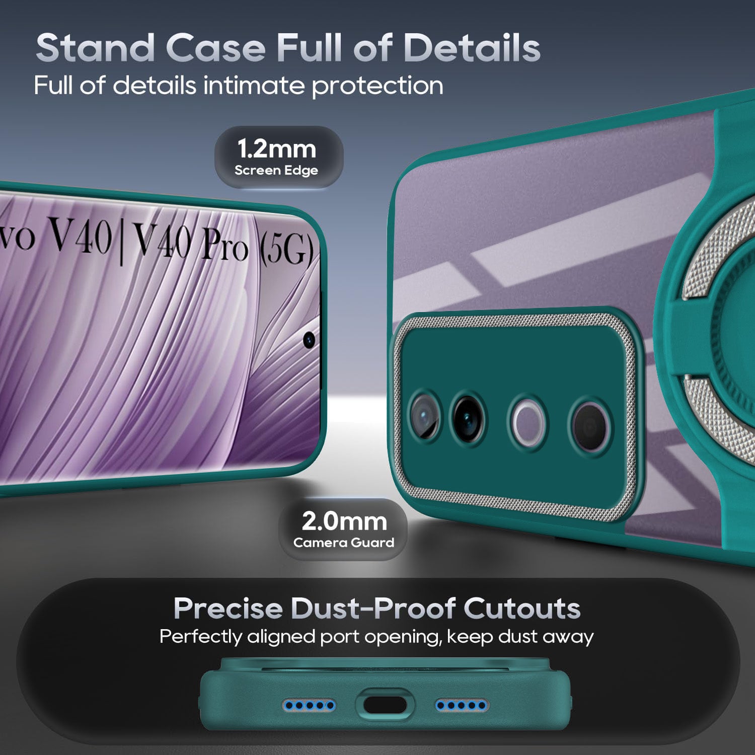 For Vivo V40 | Vivo V40 Pro 5G Back Cover Case with stand (Built-in Ring Holder Kickstand | Lifetime Anti Yellow | Camera Protection)