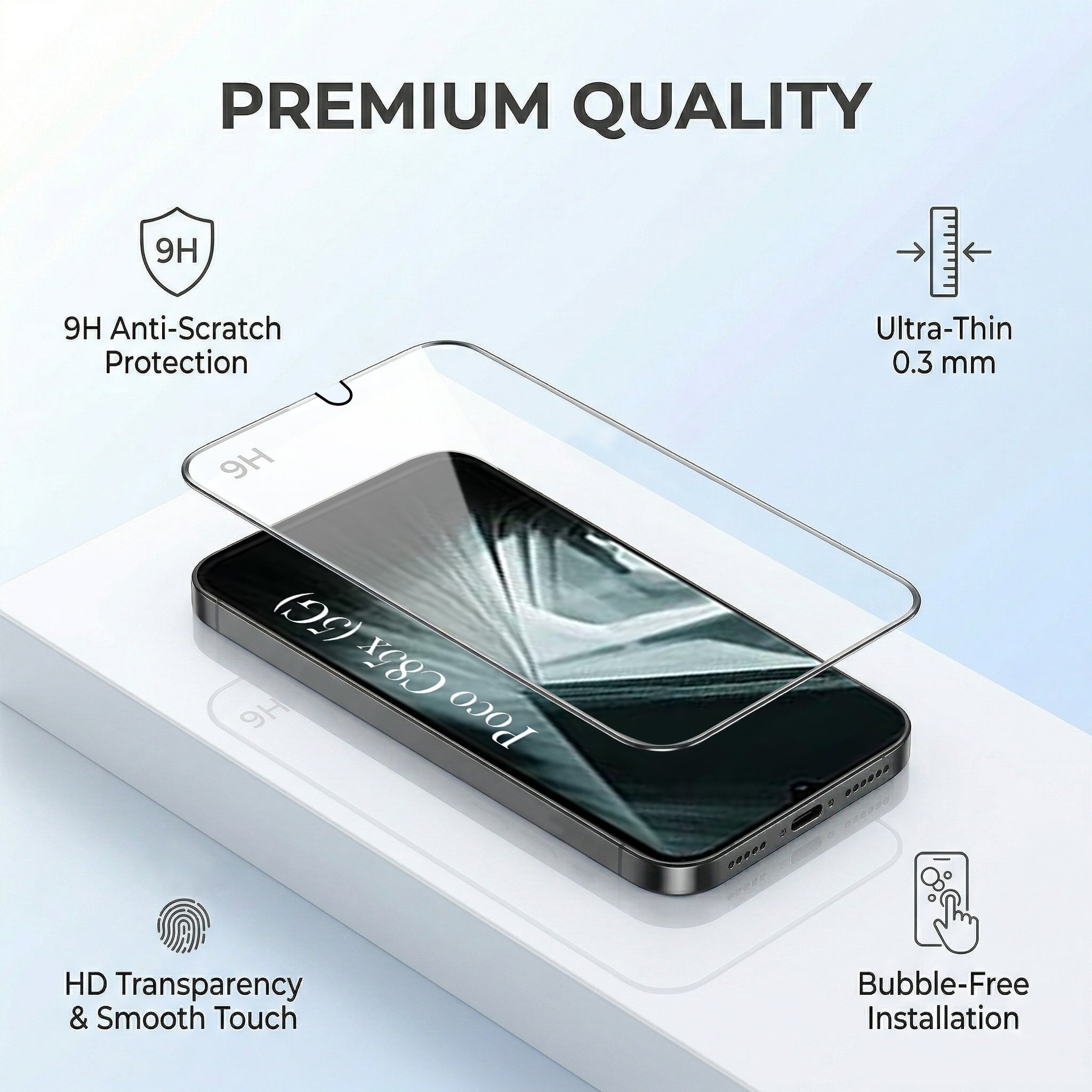 For Poco C85x 5G Combo with Back Cover and 9H Tempered Glass (Lifetime Anti-Yellow | Crystal Clear Shockproof | Oleophobic Coating Screen Glass)