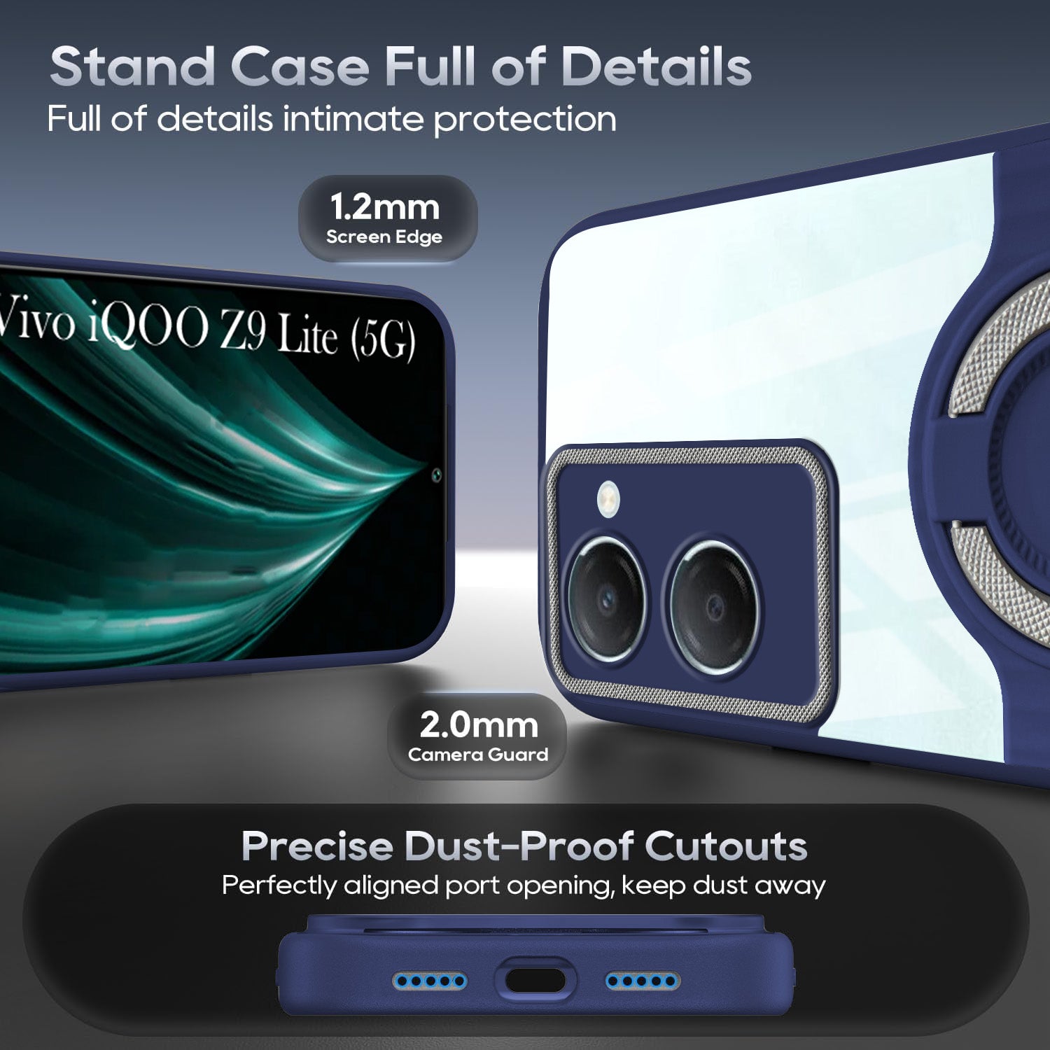 For Vivo iQOO Z9 Lite Back Cover Case with stand (Built-in Ring Holder Kickstand | Lifetime Anti Yellow | Camera Protection)