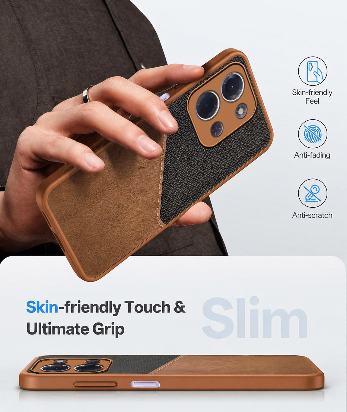 For Poco C85 5G Back Cover Case (Dual PU Leather Stitch | Professional Minimalist | Soft and Flexible)