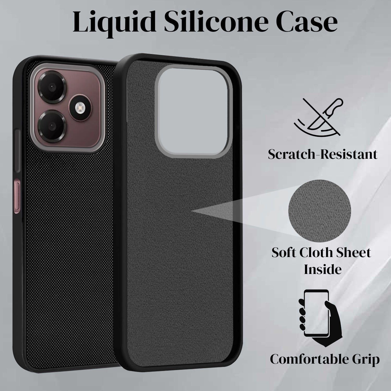 For Oppo A6c 4G Back Cover Case Rubberised (Textured Grip Design | Micro-Fiber Cloth Inside | Slim and Light Weight | Soft Touch and Feel)