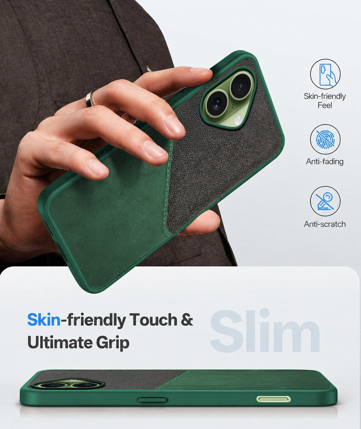 For Apple iPhone 17 Back Cover Case (Dual PU Leather Stitch | Professional Minimalist | Soft and Flexible)