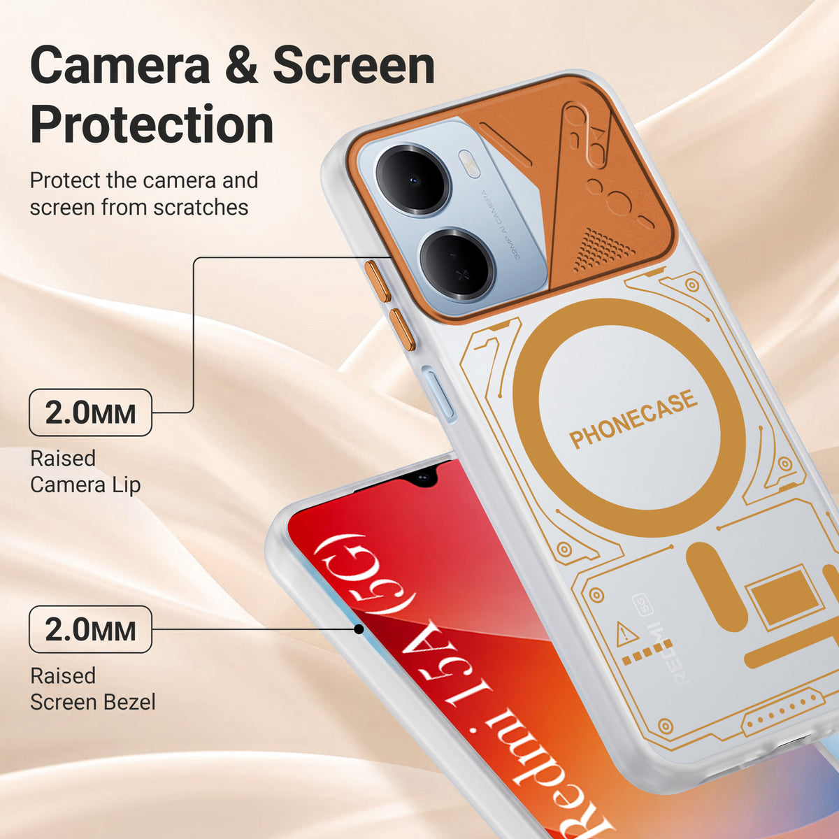 For Redmi 15A 5G Metallic Back Cover Case (Metallic Camera Protection & Buttons | Translucent Milky Shade | Hard Polycarbonate)