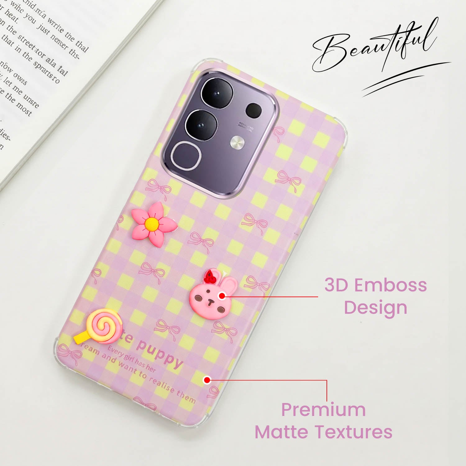 For Vivo T4x | Vivo Y31 Pro Back Cover Case (3D Cute Cartoons | Hard Back Side Soft | Matte Premium Finish | HD Printing)