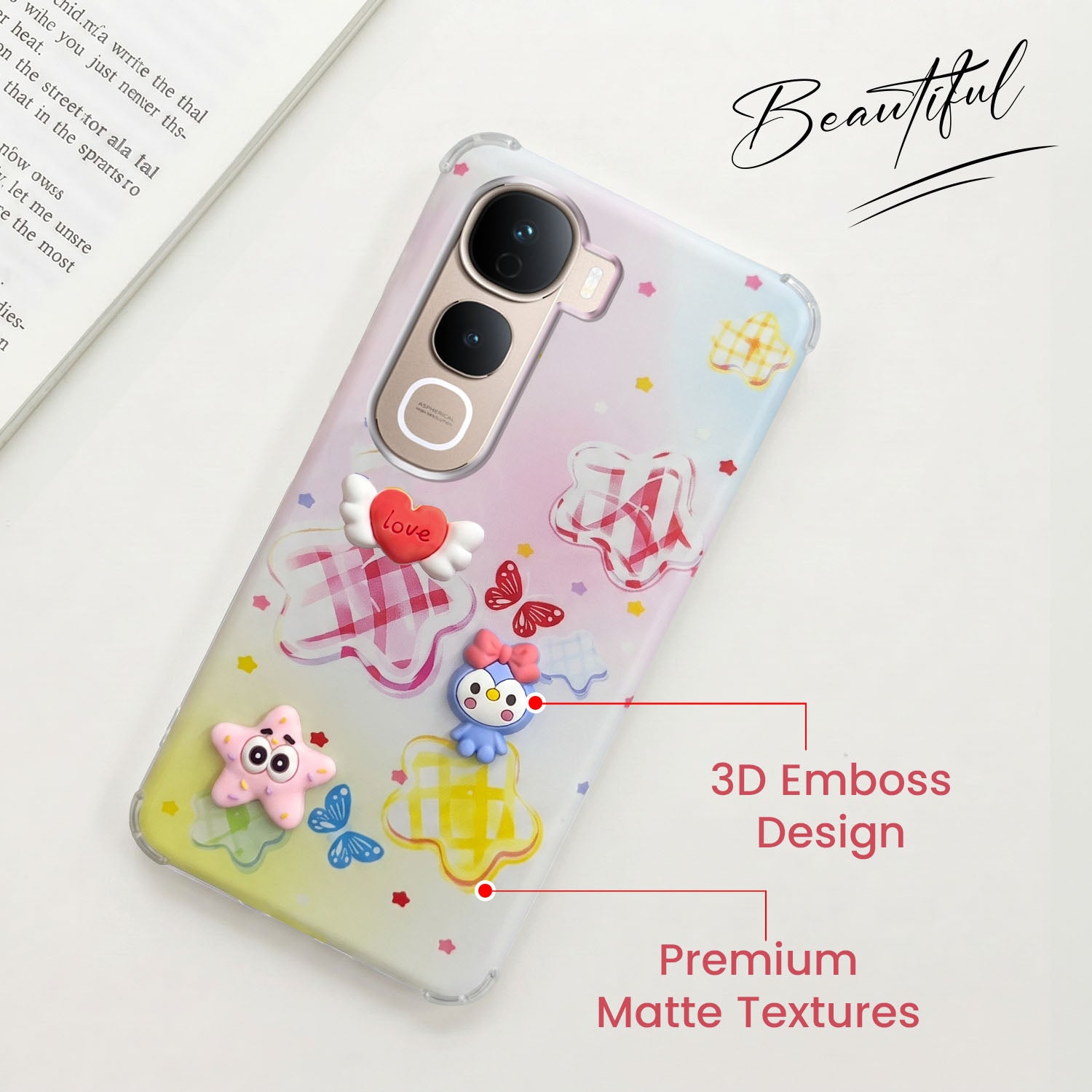 For Vivo Y400 Pro Back Cover Case (3D Cute Cartoons | Hard Back Side Soft | Matte Premium Finish | HD Printing)