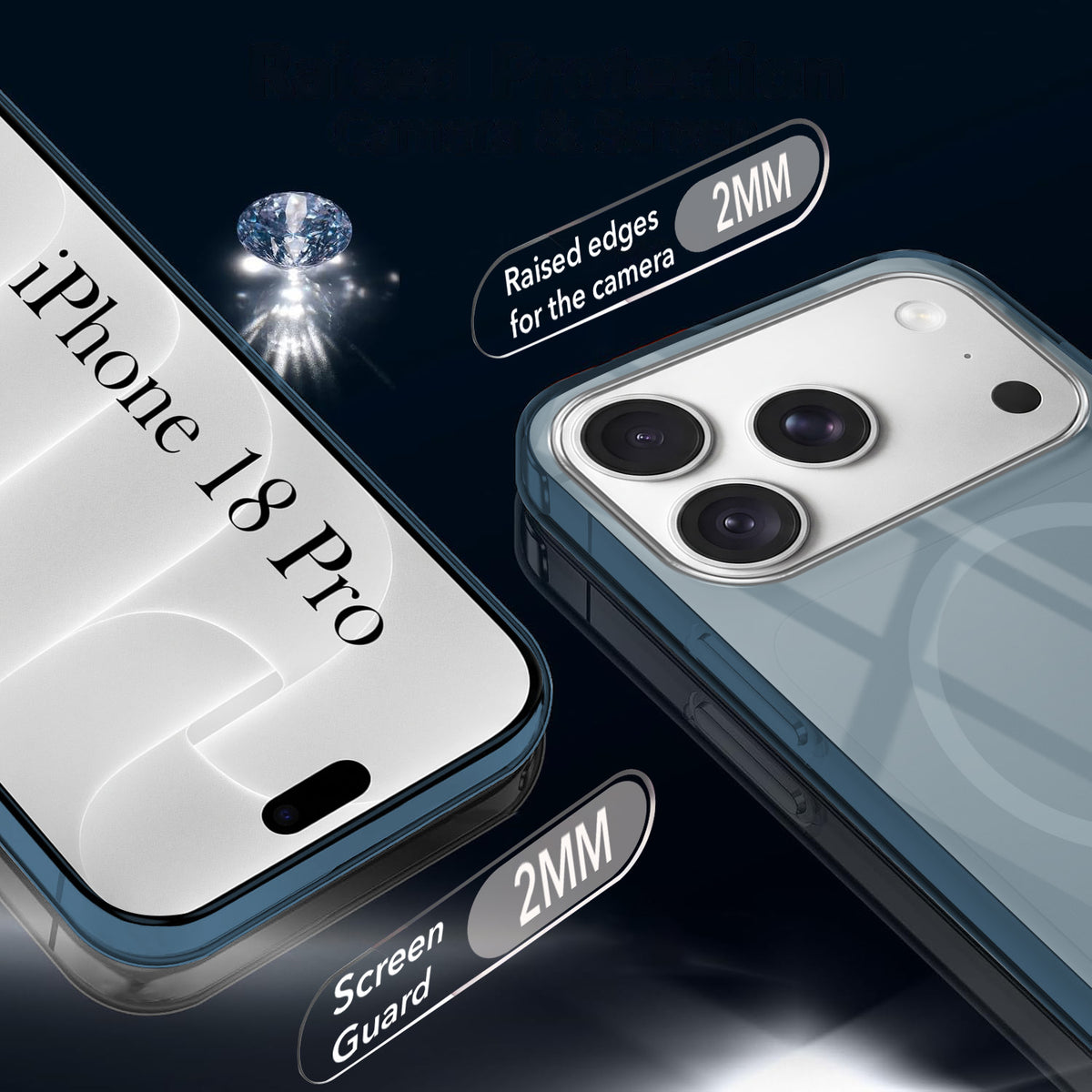 For Apple iPhone 18 Pro Back Cover Case Crystal Anti Yellow (MagSafe Wireless Charging Support |Camera Protection Bump)