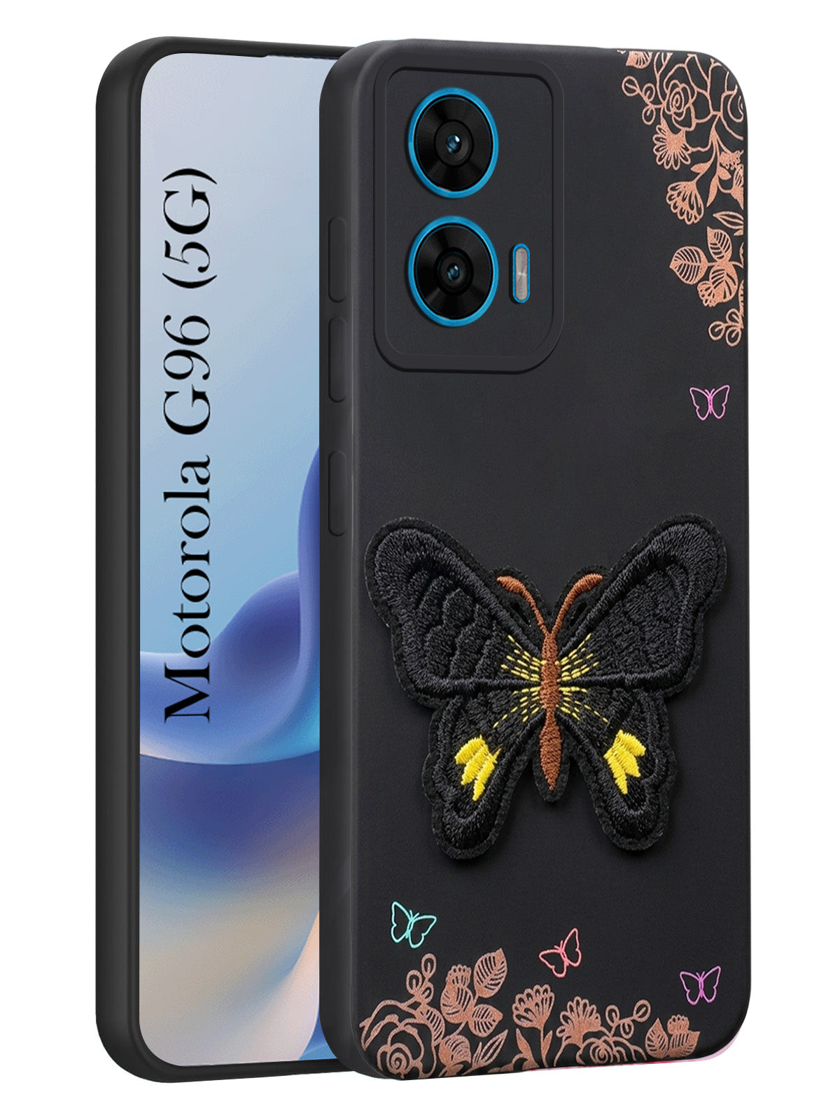 For Motorola Moto G96 Back Cover Case (Soft Butterfly Embroidery | Women Teen Girls | Camera Protection| Matte Silicone)