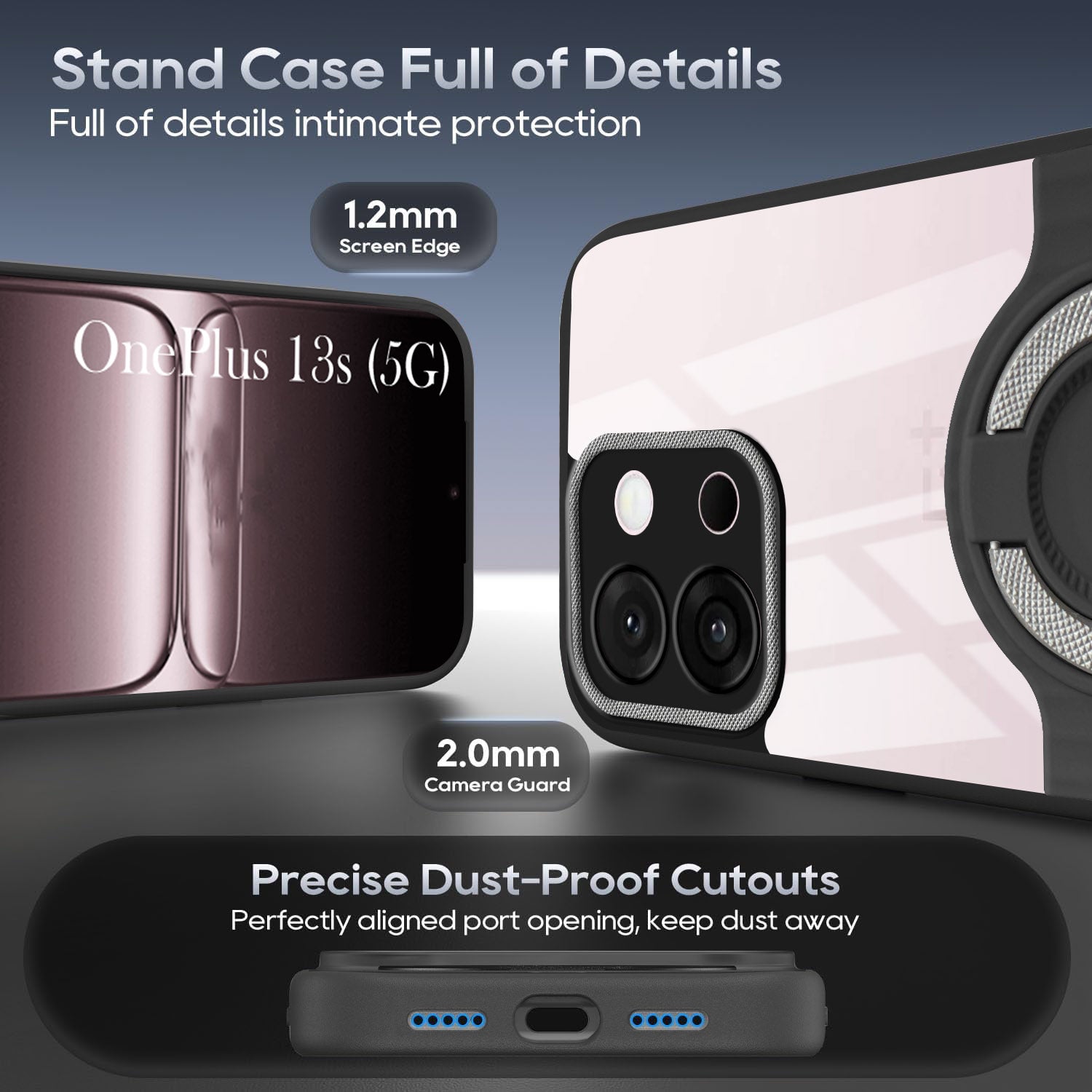 For OnePlus 13S Back Cover Case with stand (Built-in Ring Holder Kickstand | Lifetime Anti Yellow | Camera Protection)