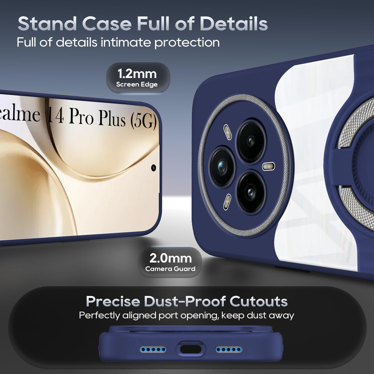 For Realme 14 Pro Plus 5G Back Cover Case with stand (Built-in Ring Holder Kickstand | Lifetime Anti Yellow | Camera Protection)