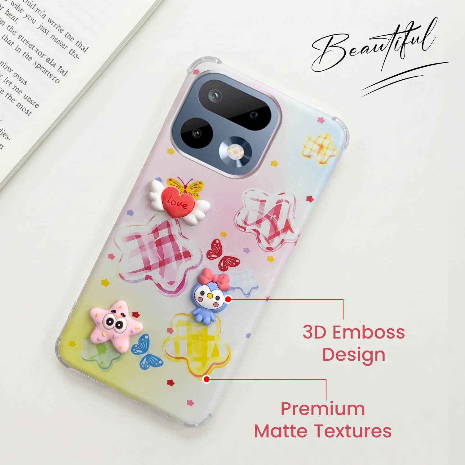 For Realme 16 Pro Back Cover Case (3D Cute Cartoons | Hard Back Side Soft | Matte Premium Finish | HD Printing)