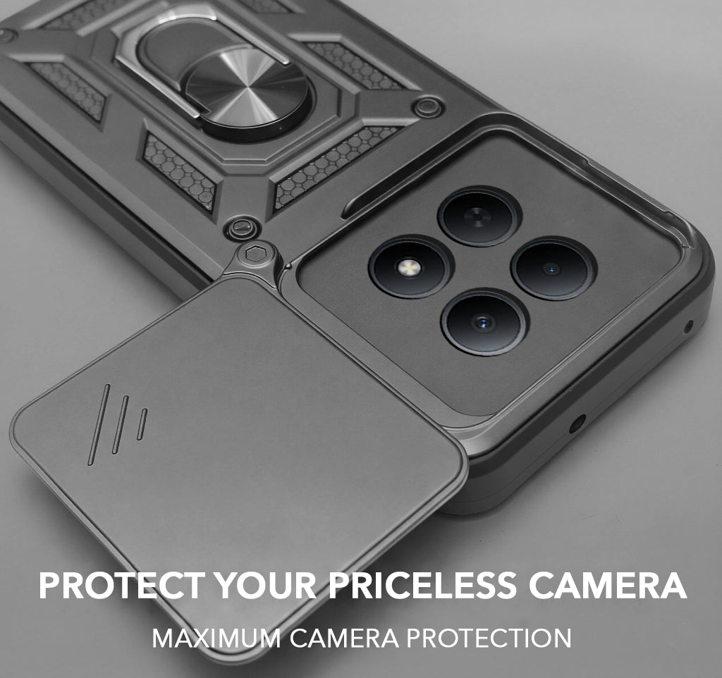 For Poco M8 5G Back Cover Case Hybrid Armor (Sliding Shutter Camera Protection | Polycarbonate |Ring Holder Kickstand)