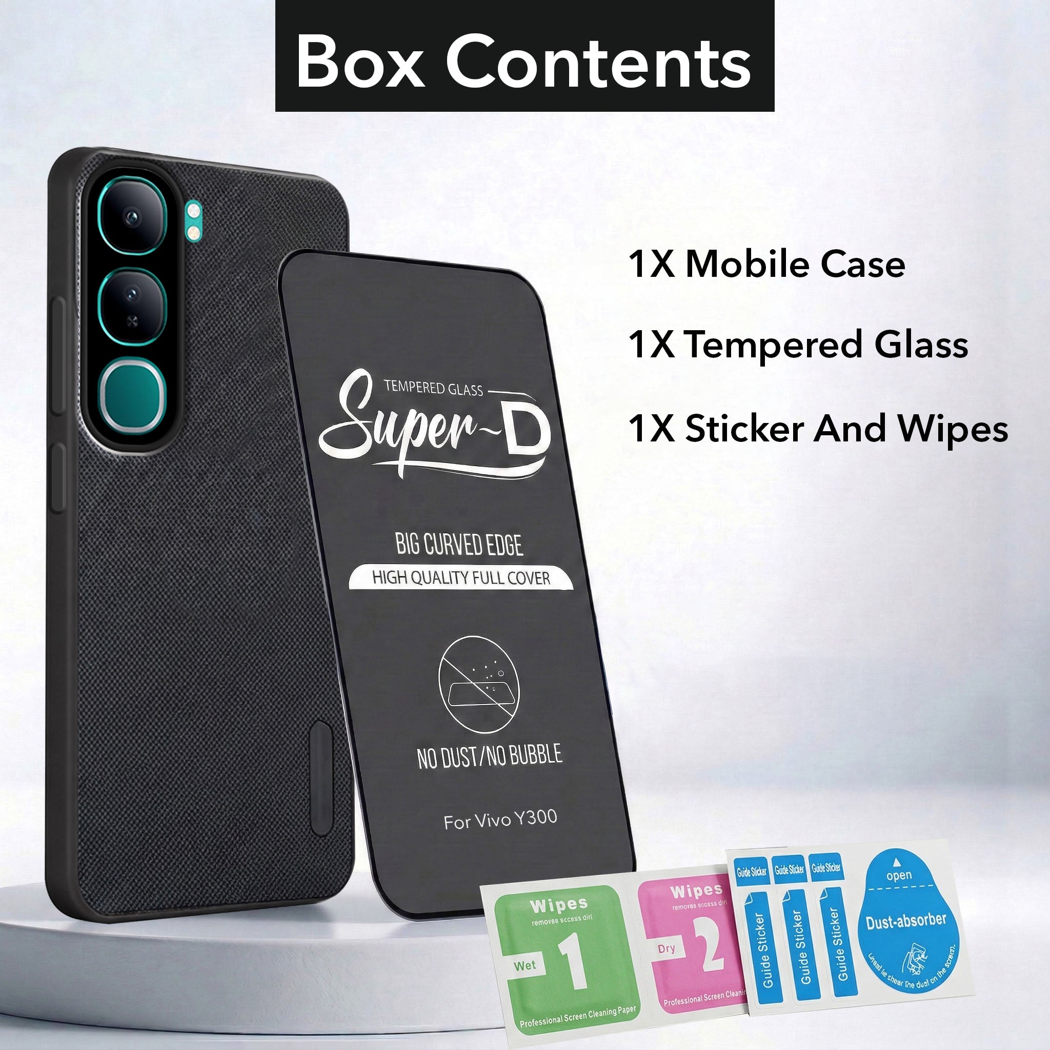 For Vivo Y300 Combo (Textured Grip Design | Micro-Fiber Cloth Inside | Oleophobic Coating Screen Glass)