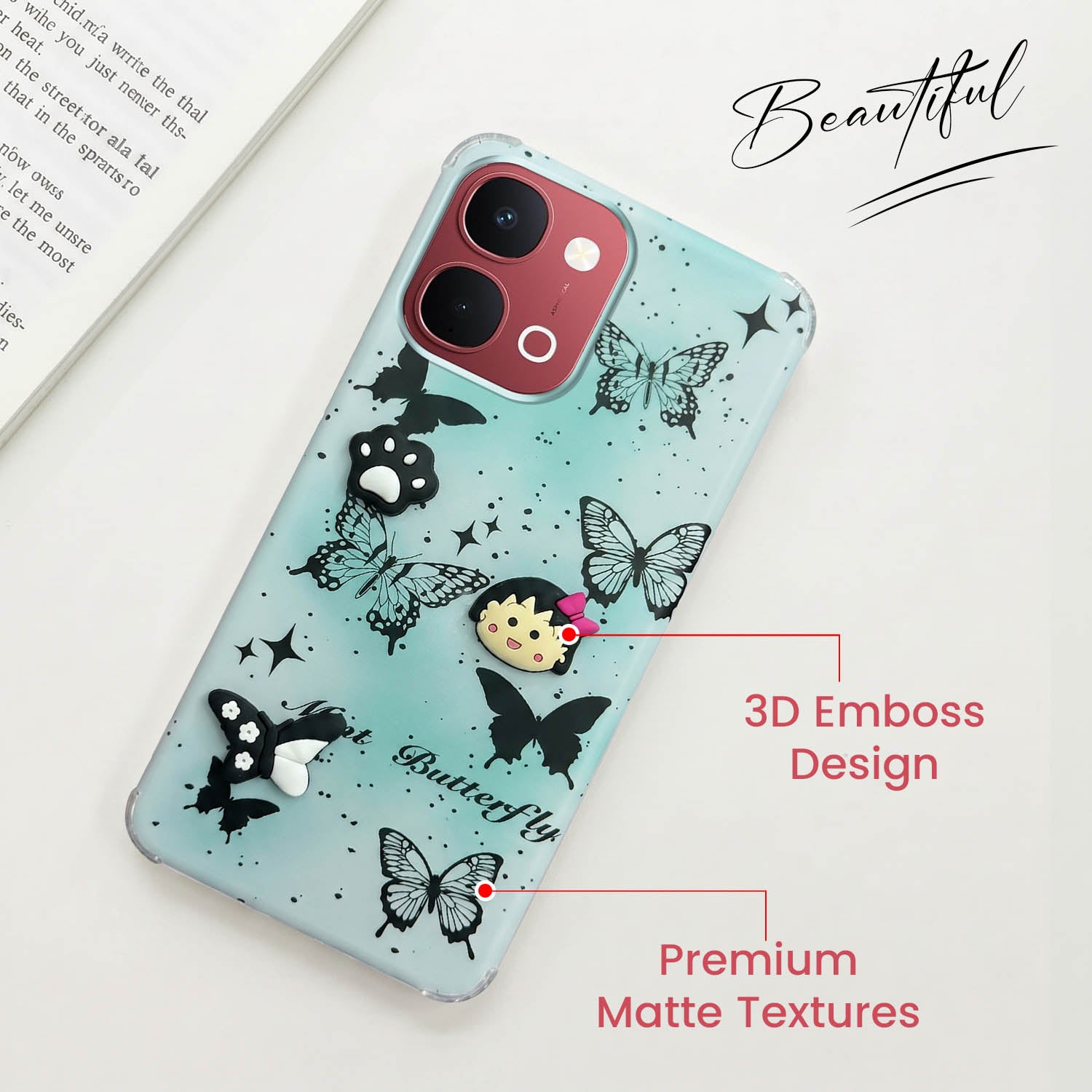 For Vivo Y31T 5G Back Cover Case (3D Cute Cartoons | Hard Back Side Soft | Matte Premium Finish | HD Printing)