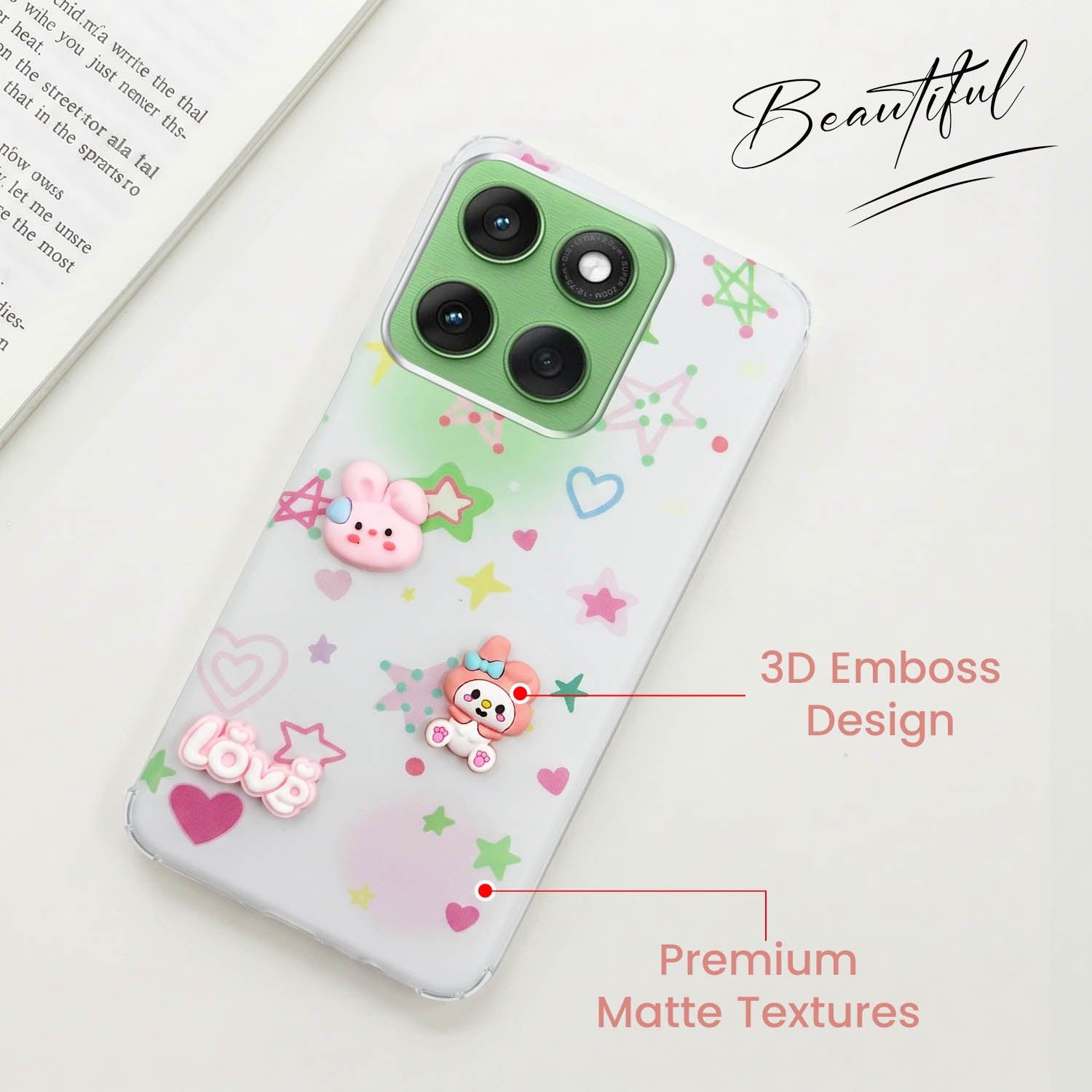 For Motorola Moto Edge 60 Back Cover Case (3D Cute Cartoons | Hard Back Side Soft | Matte Premium Finish | HD Printing)