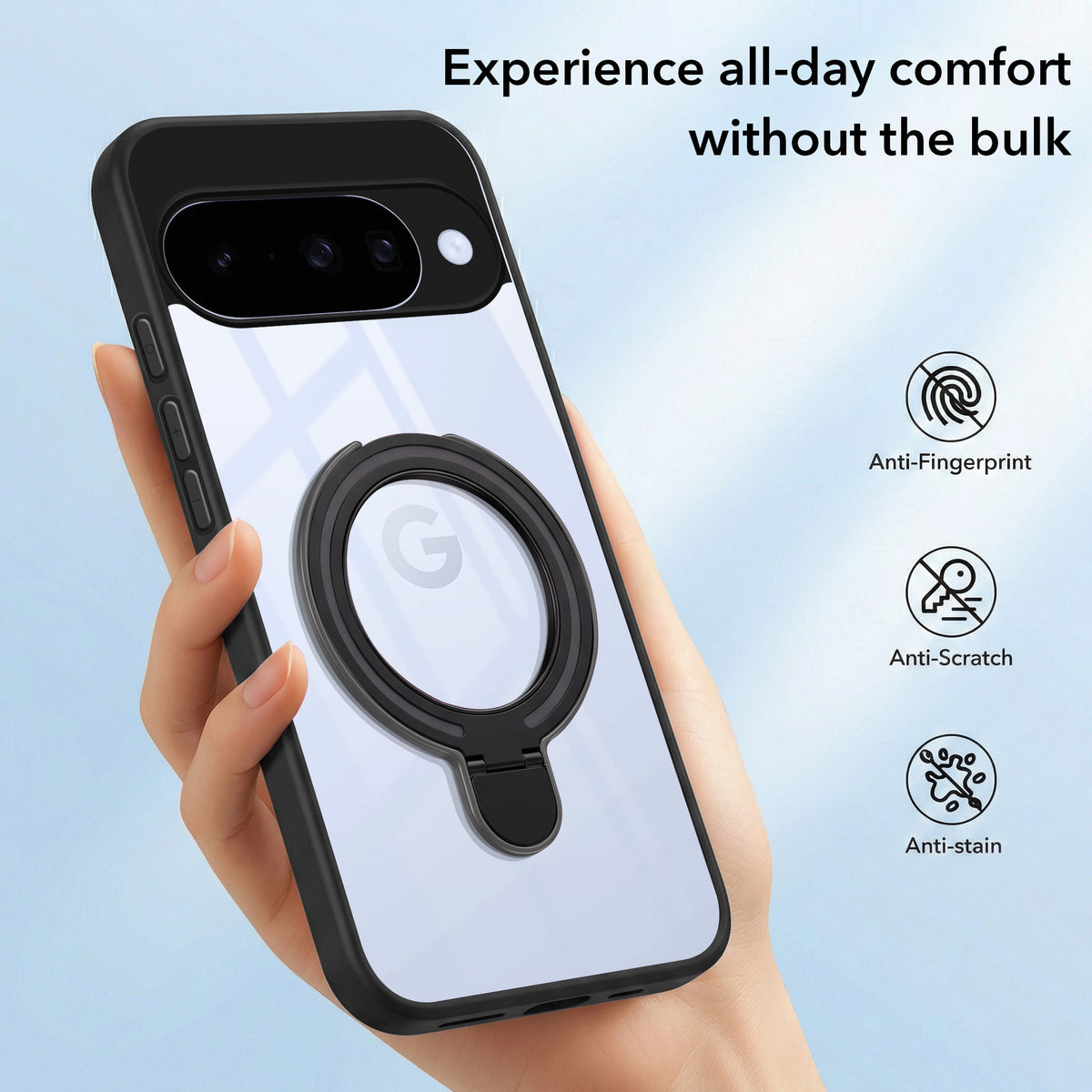 For Google Pixel 10 Back Cover Case (Kick Stand Ring Holder | Life time Anti Yellow | Camera Protection)